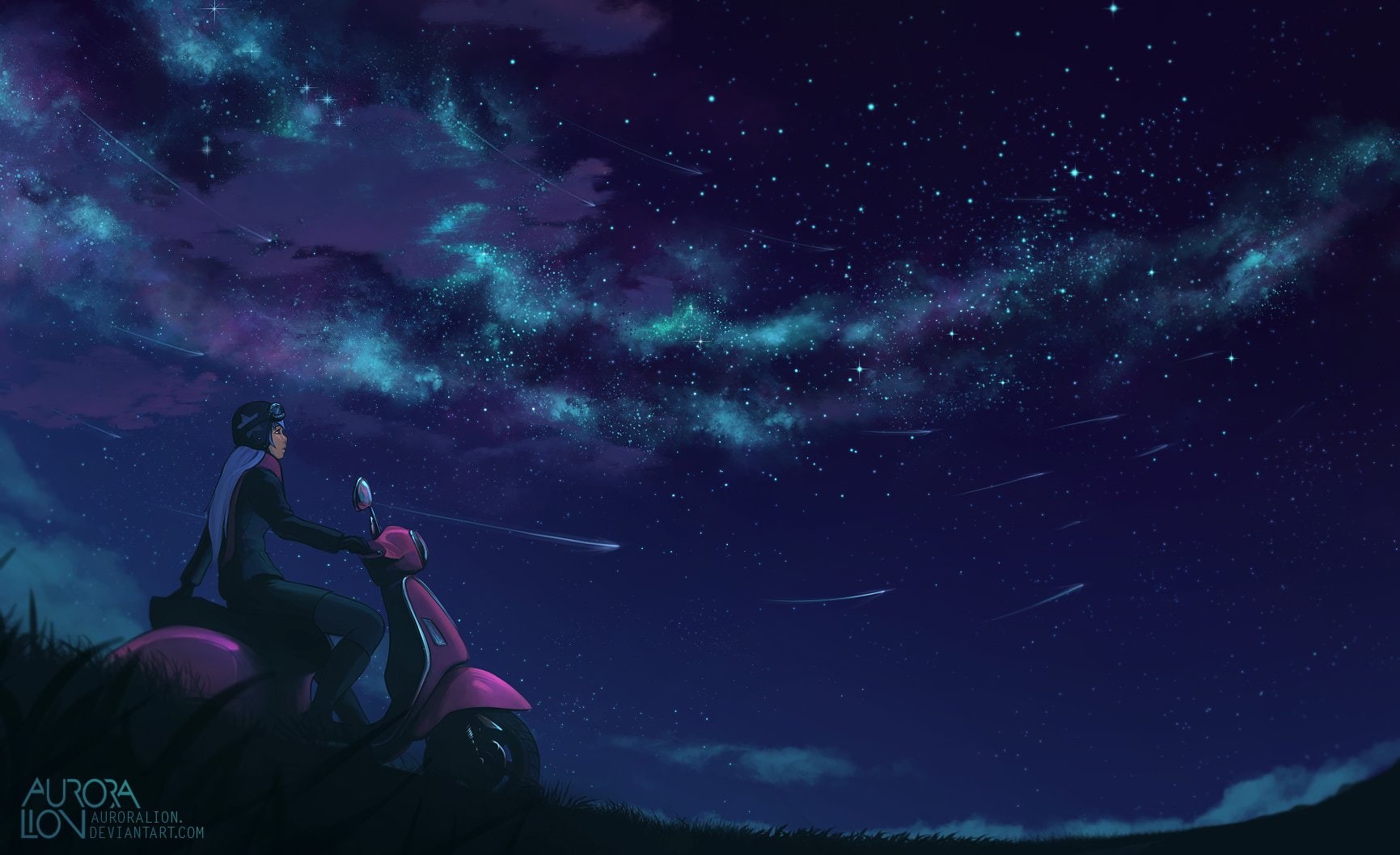 720P, Comet, Original, Night, Boy, Vespa, Sky, Anime, Aurora Australis, HD Wallpaper