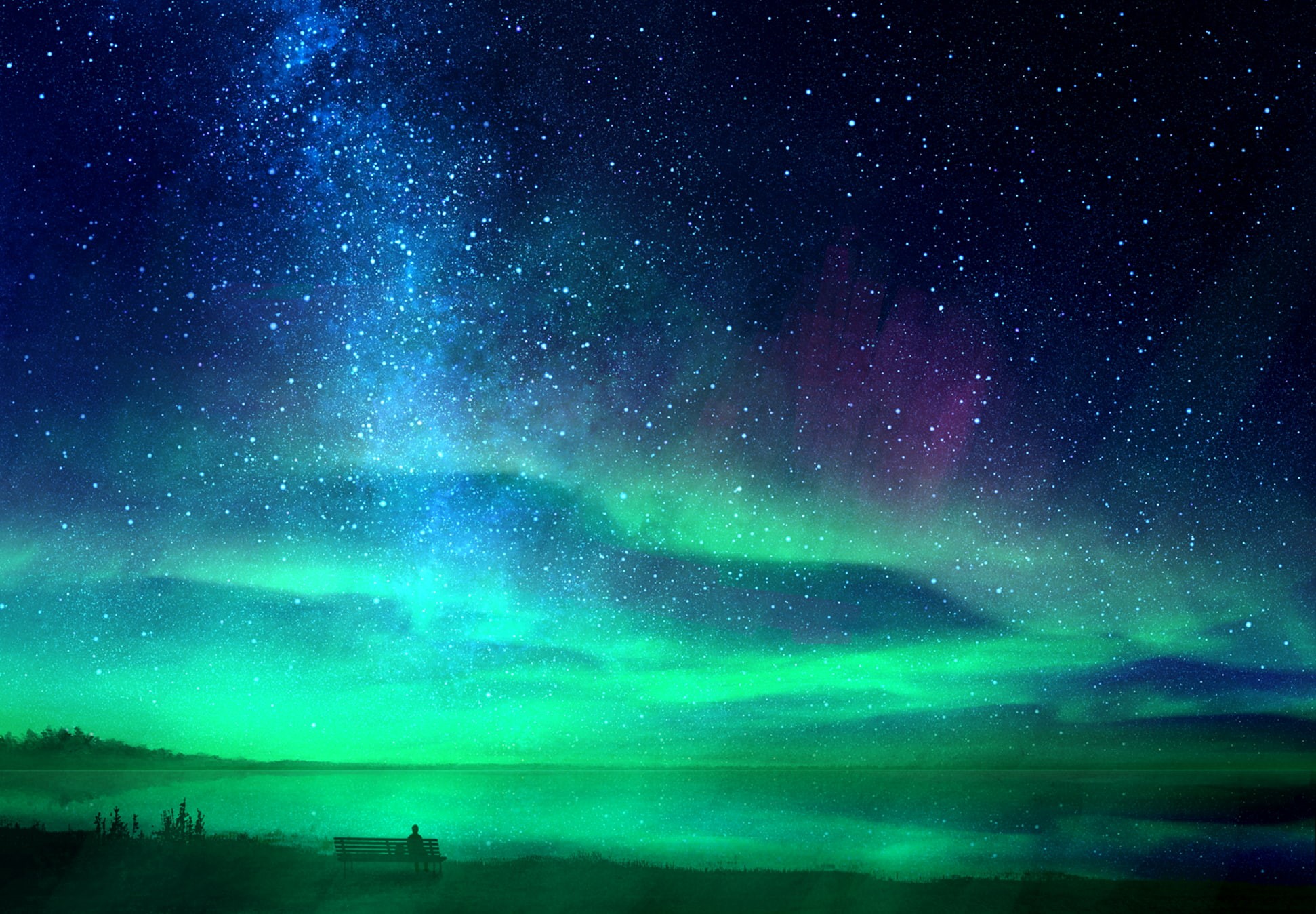 Lake, Aurora Australis, Night, Stars, Fantasy, 1080P, Sky, HD Wallpaper