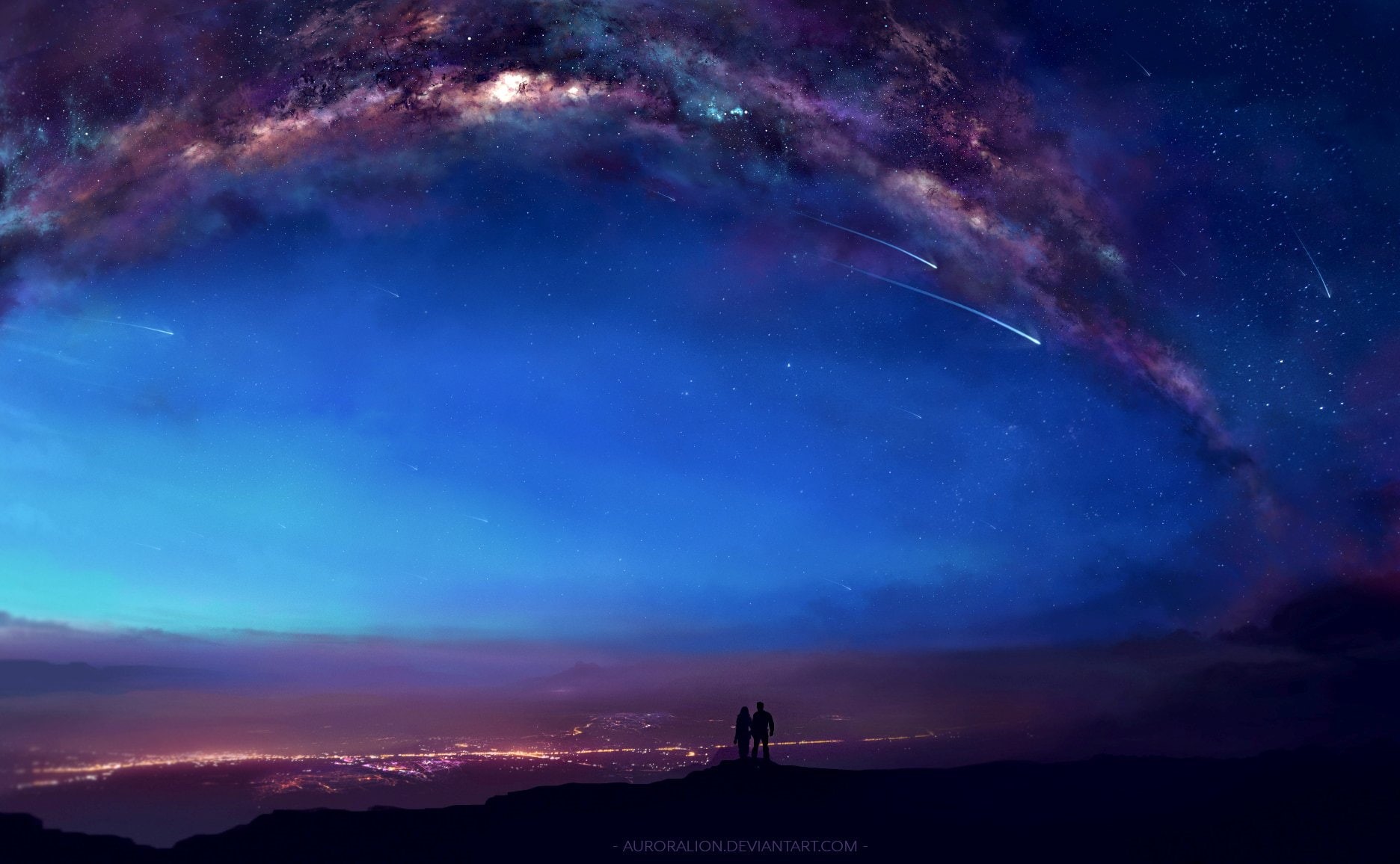 Sky, Aurora Australis, Anime, People, Comet, Night, 720P, Original, HD Wallpaper