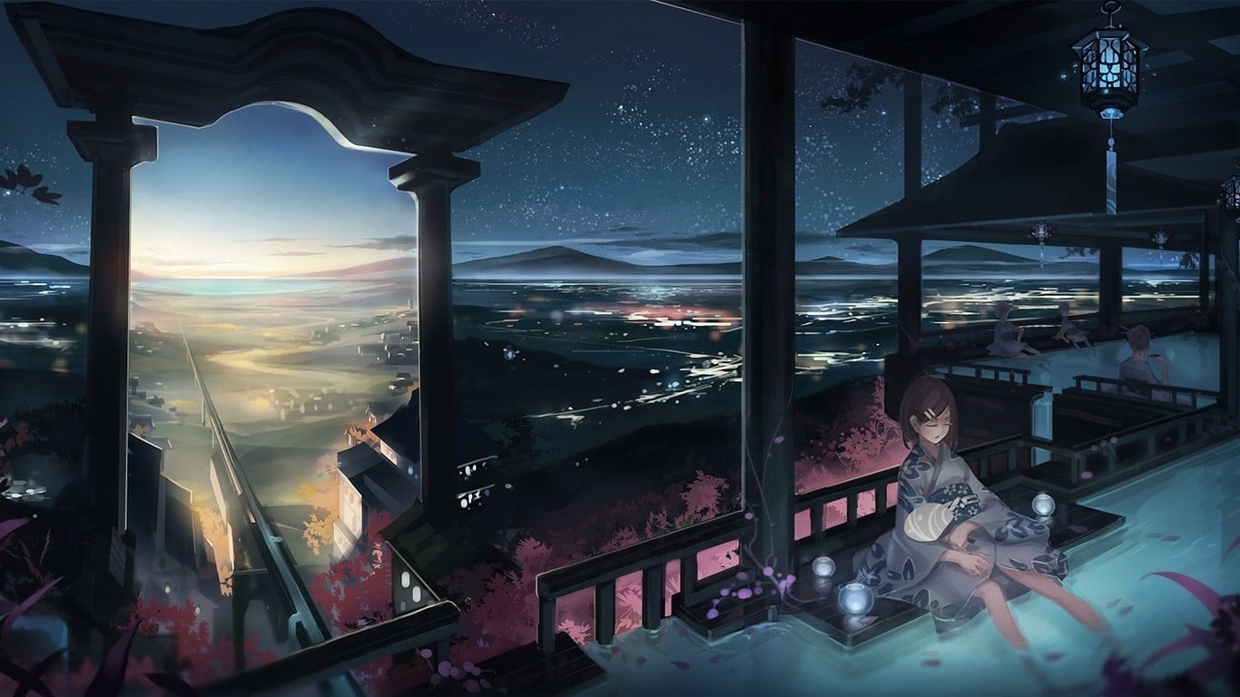 transportation, anime, travel, sunset, sky, built structure, character, digital, city, cityscape, night, digital composite, building, metal, HD Wallpaper