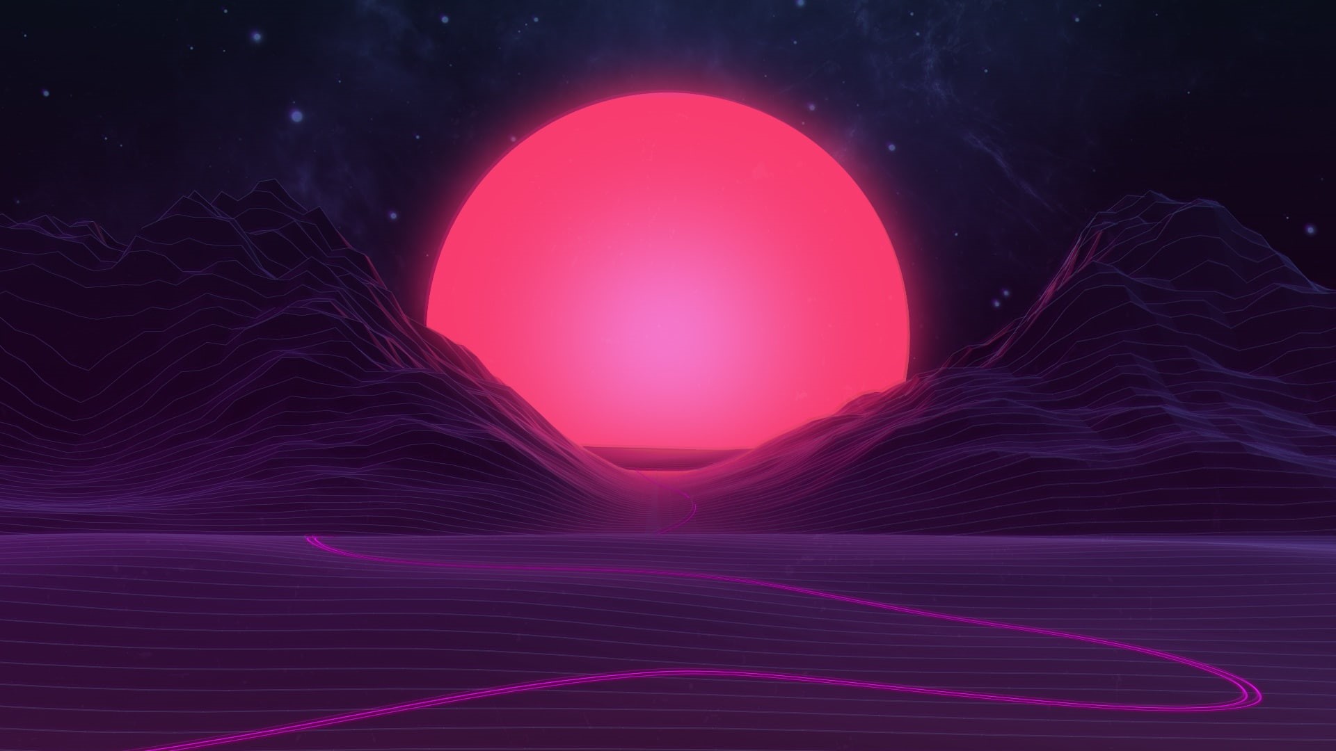 The sun, 1080P, Space, Synth-pop, Neon, Sinti, Mountains, Synth, Music, Synthpop, Light, Graphics, Stars, HD Wallpaper