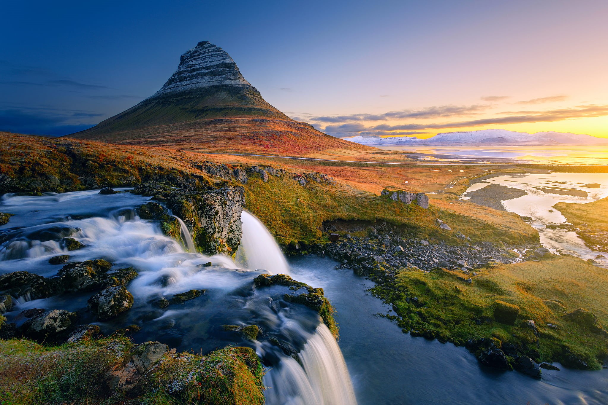 Iceland, no people, flowing water, stream - flowing water, landscape, tranquility, water, mountain, environment, sky, long exposure, beauty in nature, outdoors, HD Wallpaper