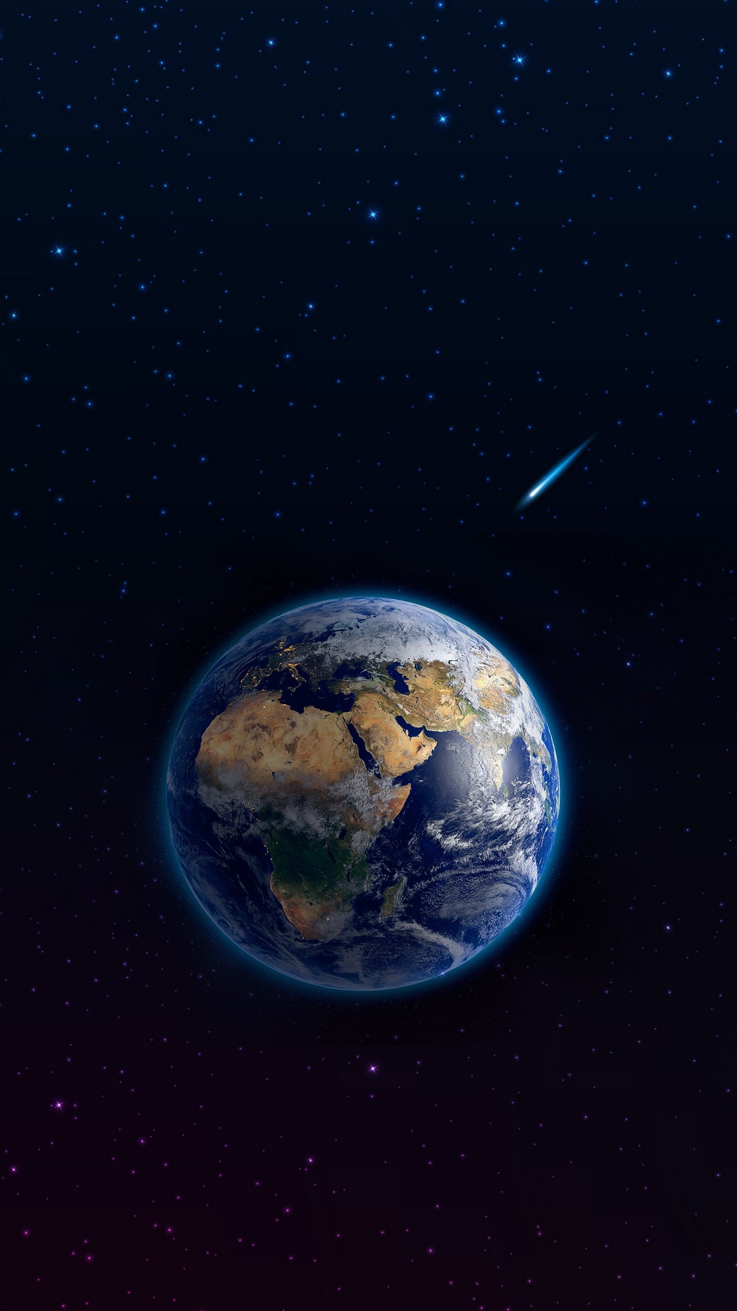 globe - man made object, blue, digital composite, 2K, galaxy, 1440x2560 px, Earth, sphere, orbiting, art, illuminated, night, topography, portrait, star - space, Phone HD Wallpaper