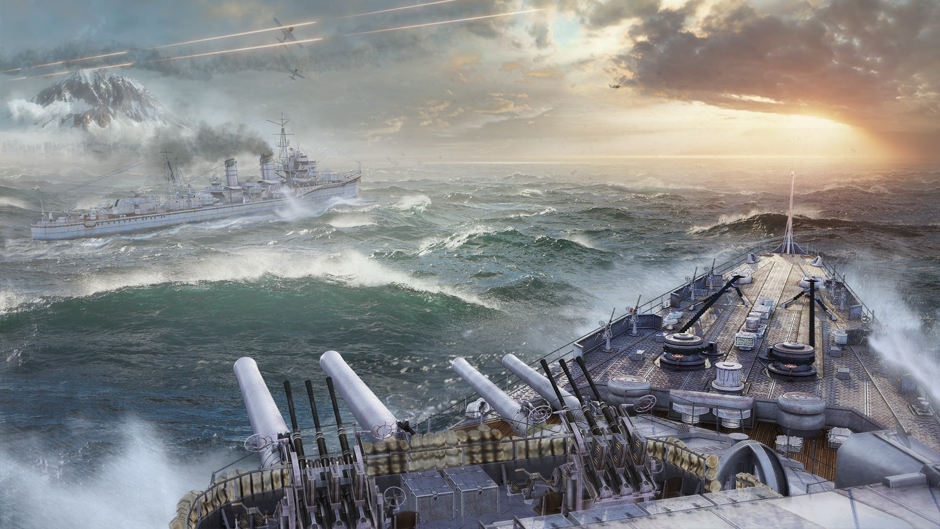 pier, commercial Dock, horizon, famous Place, transportation, The sky, Sea, war, Clouds, military Ship, Mountains, no people, Smoke, power, passenger Ship, HD Wallpaper