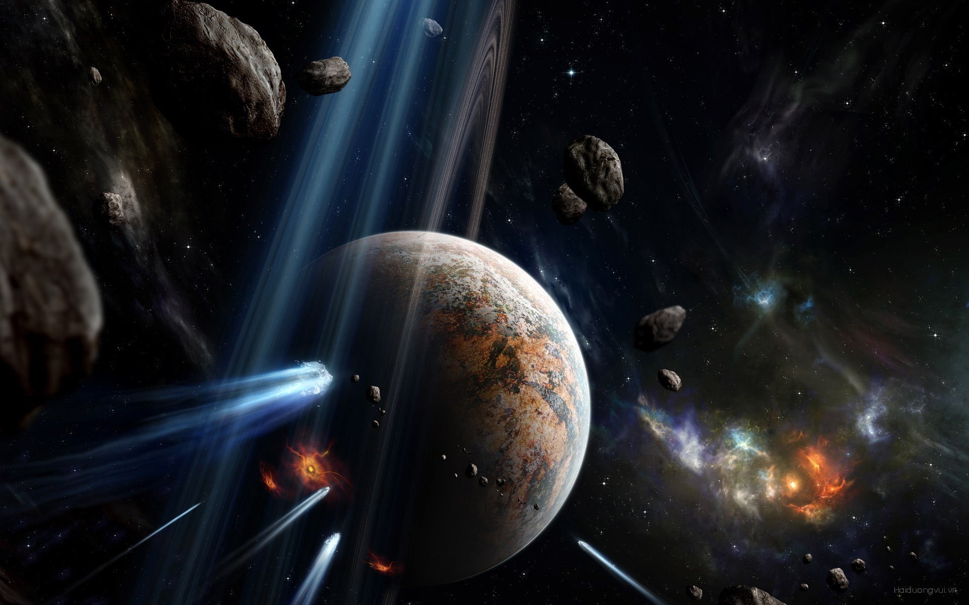 futuristic, asteroid, light - natural phenomenon, space art, comet, planet - space, exploration, no people, nature, digital art, planetary rings, night, HD Wallpaper