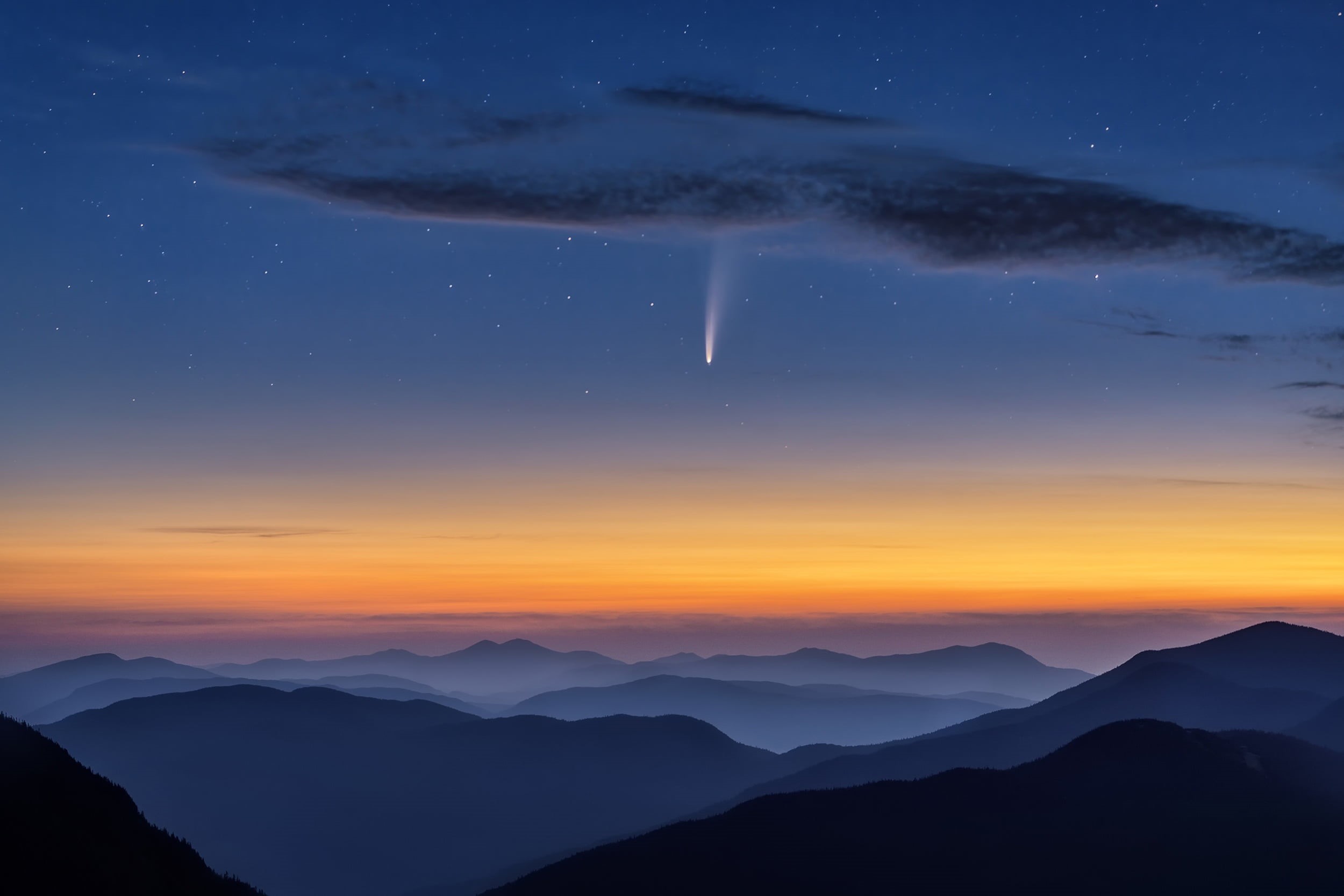 comet, 1080P, NEOWISE, stars, Hua Zhu, clouds, sky, the sky, mountains, HD Wallpaper