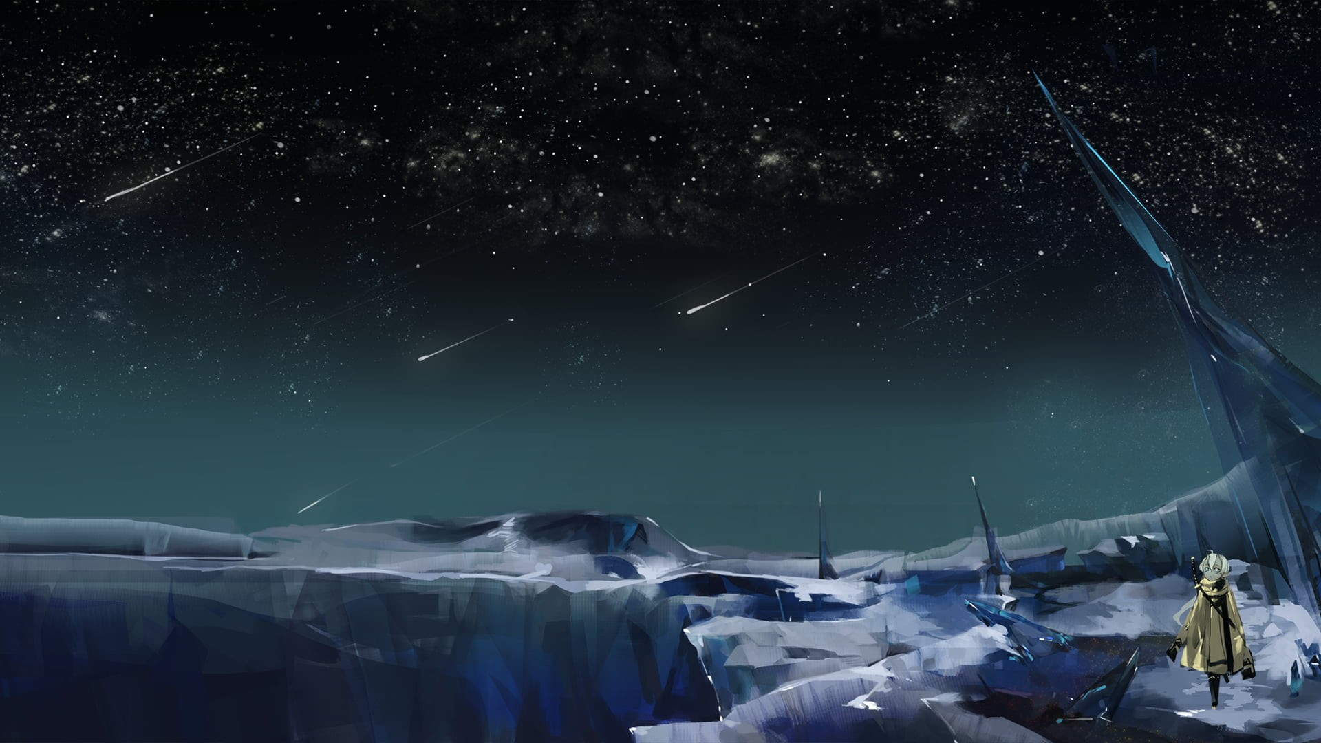 astronomy, digital composite, constellation, anime, star - space, Pixiv Fantasia, cold temperature, comet, beauty in nature, katana, science, frigidity, HD Wallpaper