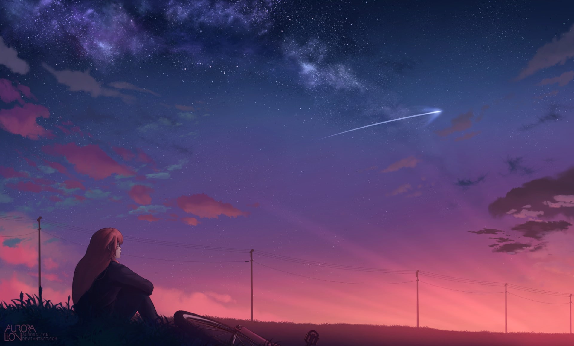 Anime, Girl, Original, Evening, Cloud, Sky, 1080P, Comet, HD Wallpaper