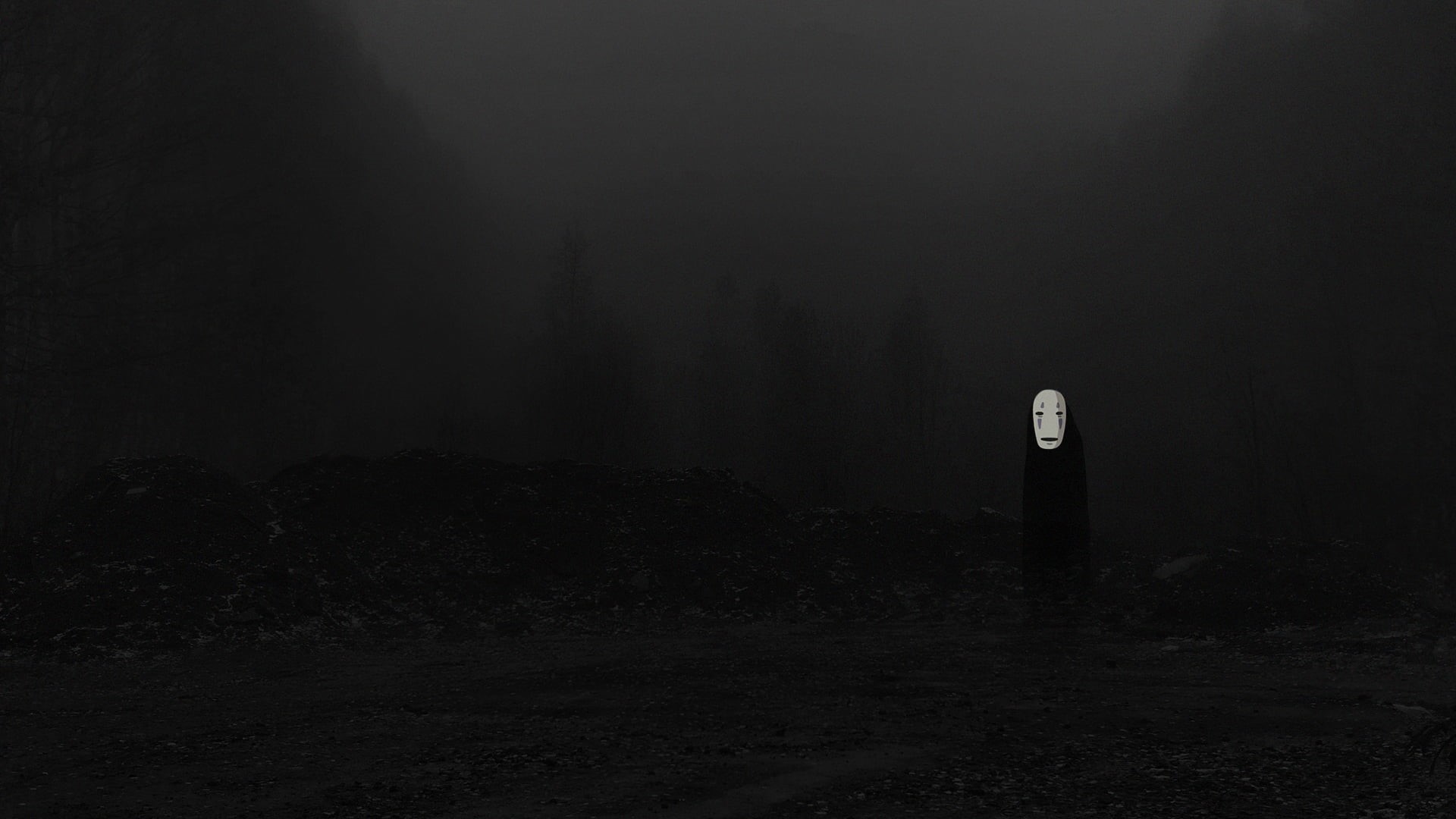 land, spooky, night, built structure, nature, outdoors, no people, silhouette, tower, No-Face, trees, architecture, 1080P, building exterior, dark, Hayao Miyazaki, HD Wallpaper