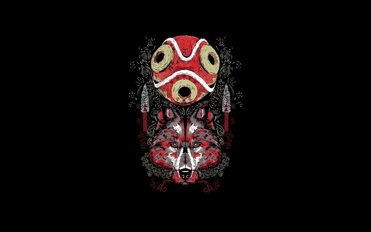black background, celebration, studio shot, one animal, single object, art and craft, animal head, representation, mask, copy space, Princess Mononoke, HD Wallpaper