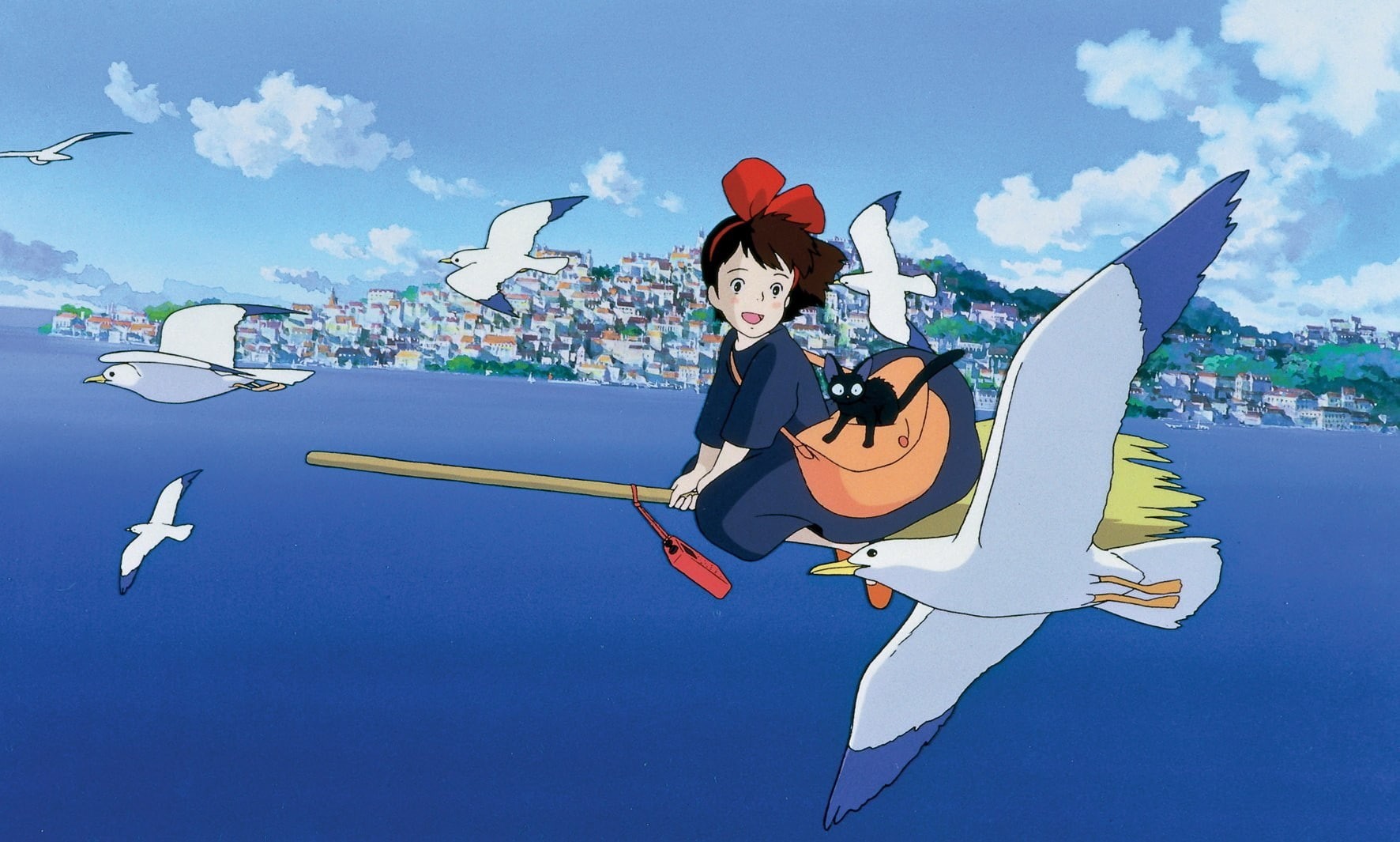 sport, Studio Ghibli, flying, 720P, motion, Kikis Delivery Service, young adult, cloud - sky, emotion, one person, anime girls, blue, happiness, outdoors, HD Wallpaper