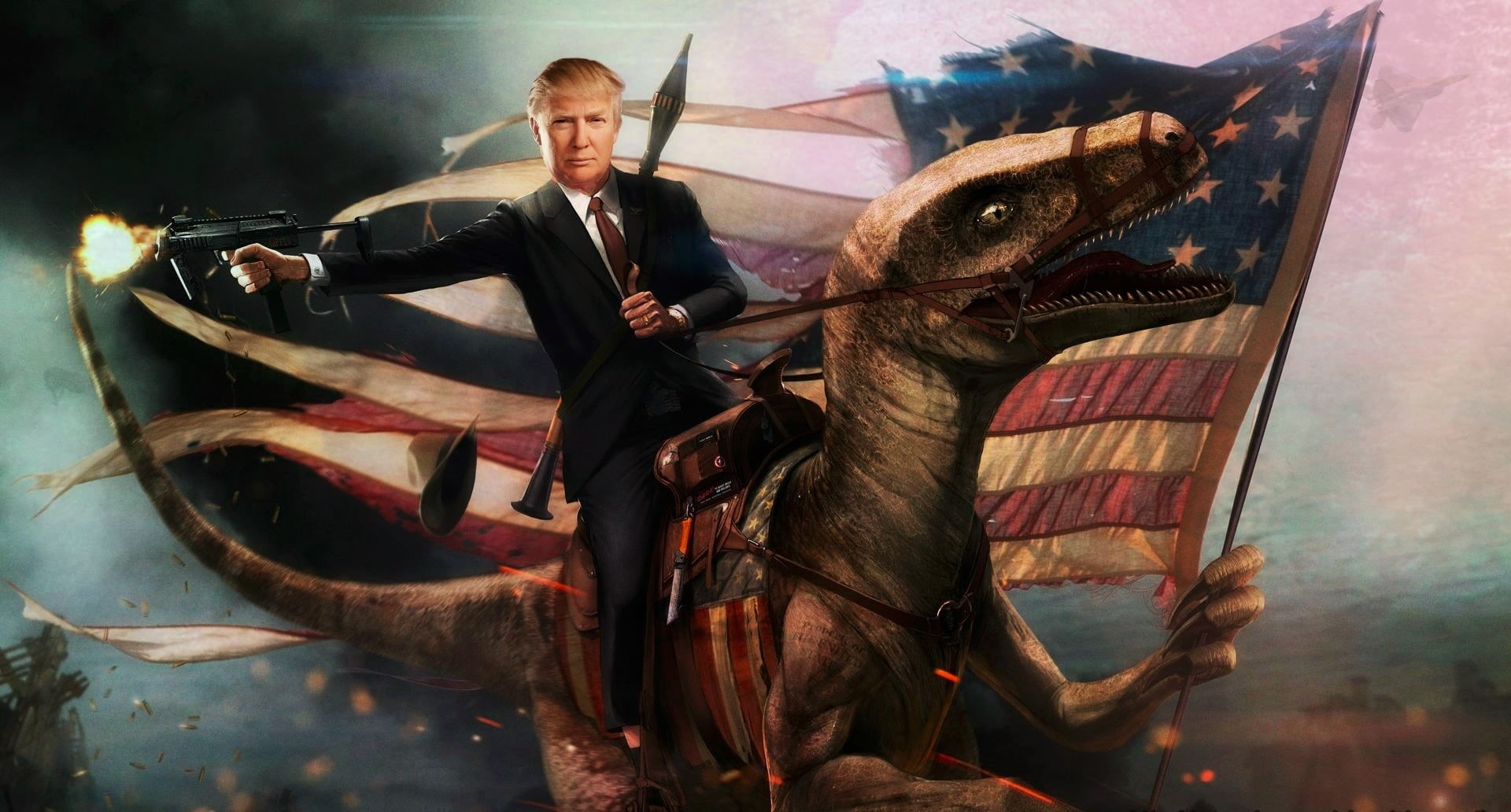 animal wildlife, males, digital composite, young adult, men, Donald Trump, dinosaurs, real people, dinosaur, livestock, illustrations, 1080P, portrait, HD Wallpaper
