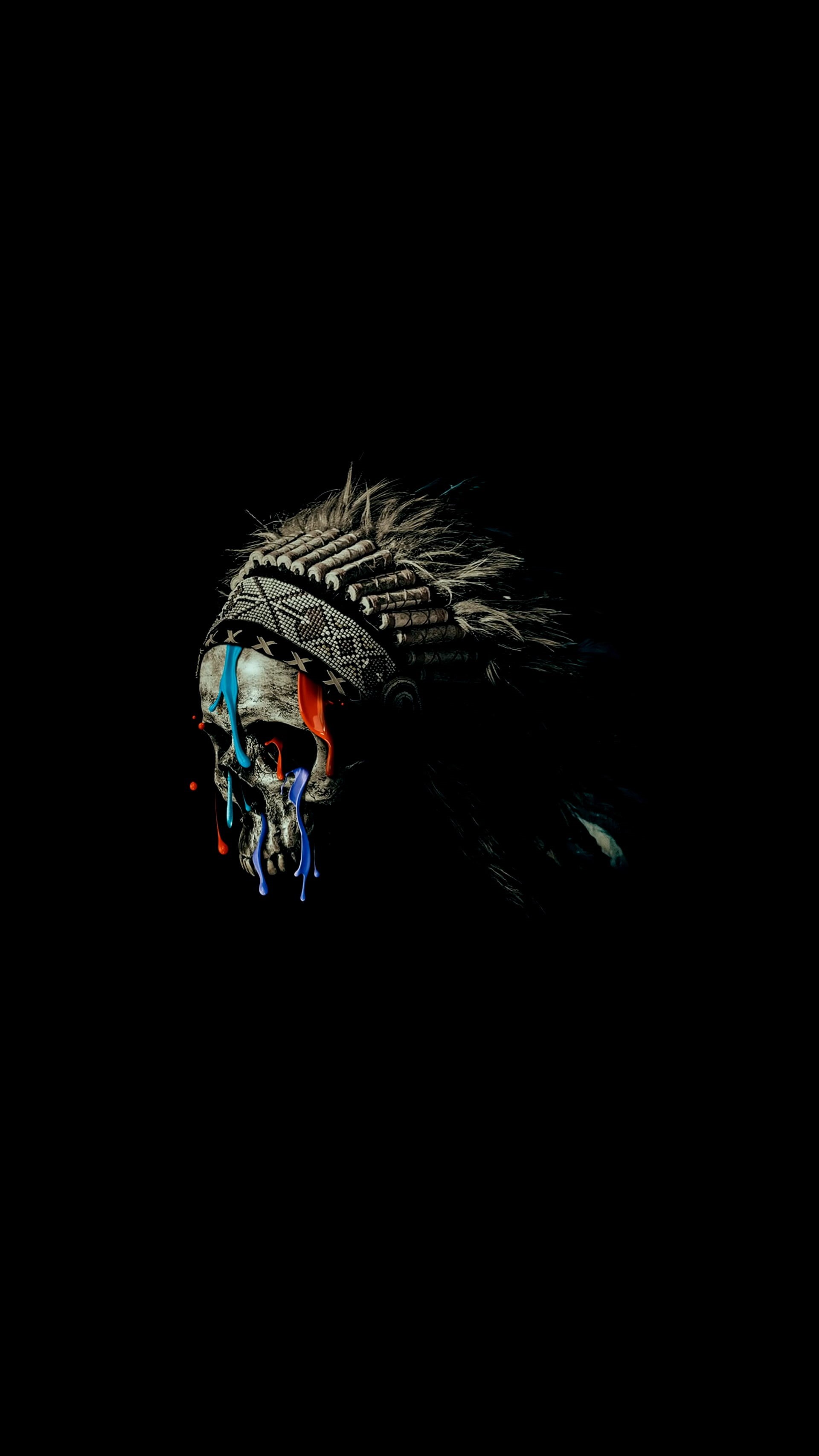 multicolored, copy space, young adult, illustration, feather, black background, 2K, portrait display, white, black color, one person, close-up, war, minimalism, Phone HD Wallpaper