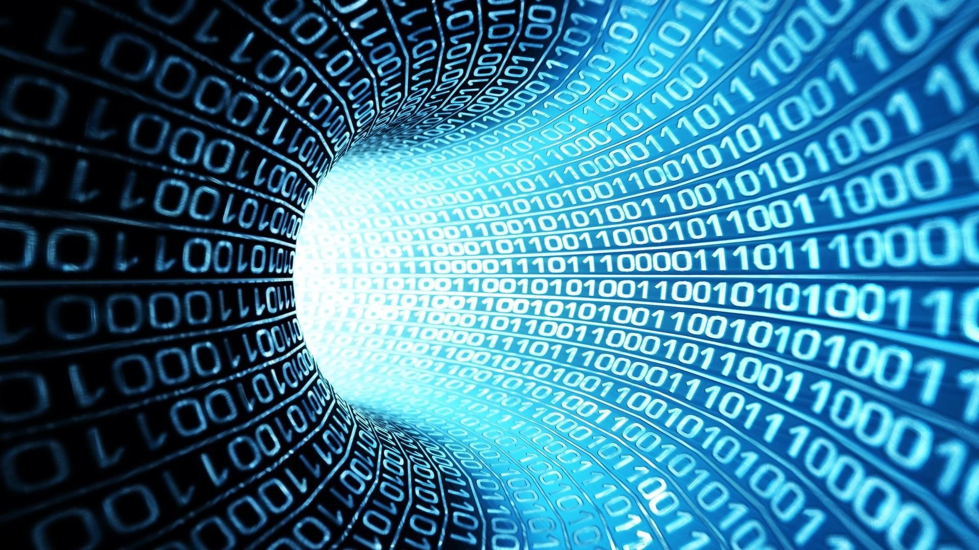 digital art, luminosity, wireless technology, bright, numbers, big data, binary code, coding, three dimensional, tunnel, blue, text, binary, computer network, HD Wallpaper