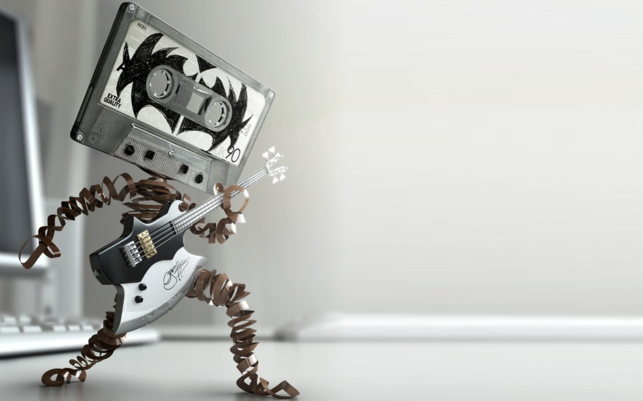 gray, guitarist, miniature, brass, person, 2K, tape, head, guitar, white, cassette, playing, funny, HD Wallpaper