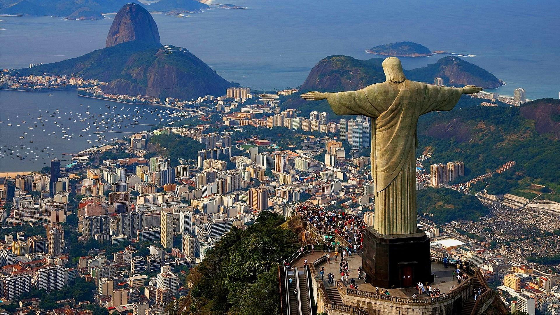 no people, cityscape, sea, travel destinations, 1080P, rio de janeiro, history, belief, building, built structure, office building exterior, outdoors, HD Wallpaper