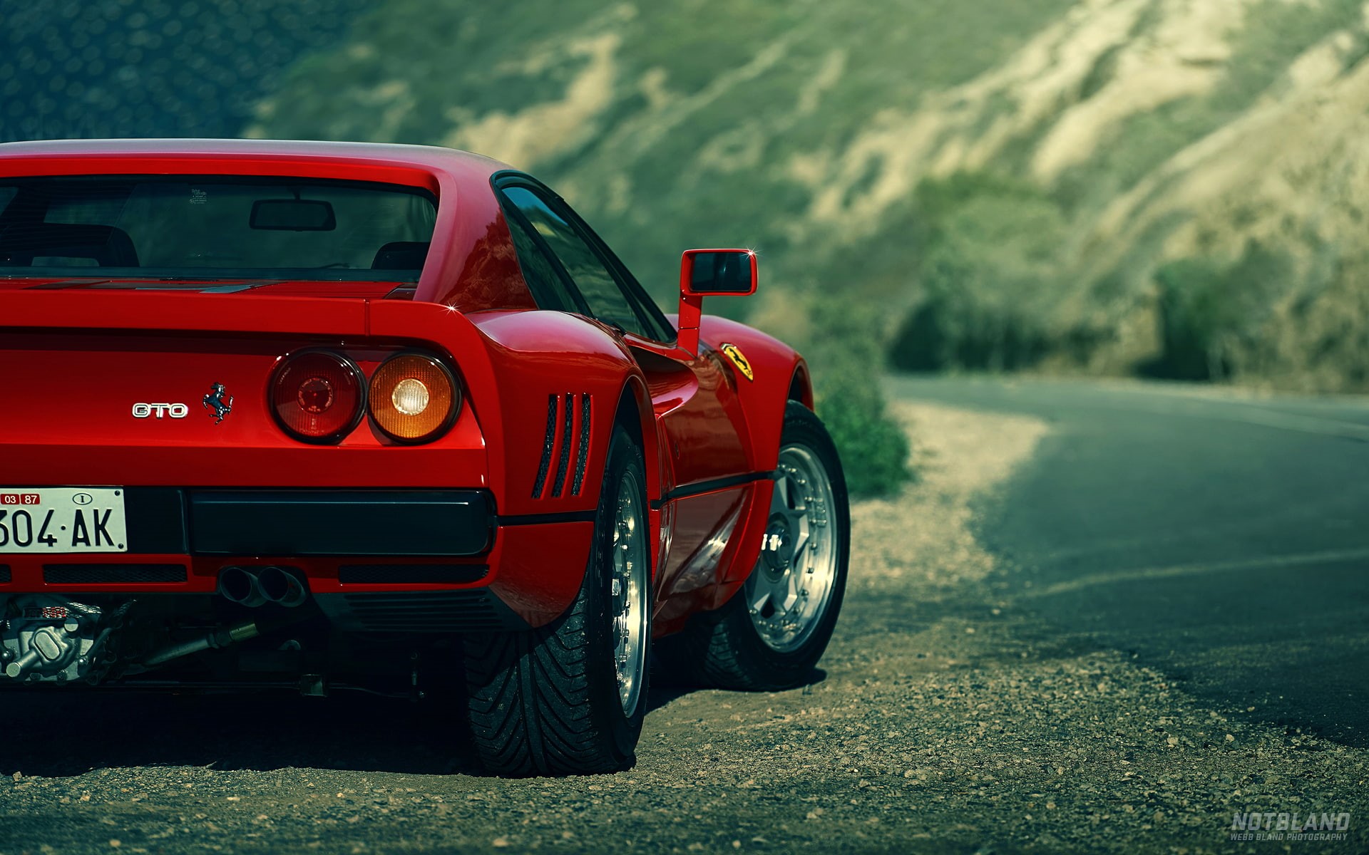 stationary, ferrari 288 gto, no people, road trip, land vehicle, city, retro styled, tire, day, mountain, travel, focus on foreground, Ferrari, red, tree, HD Wallpaper