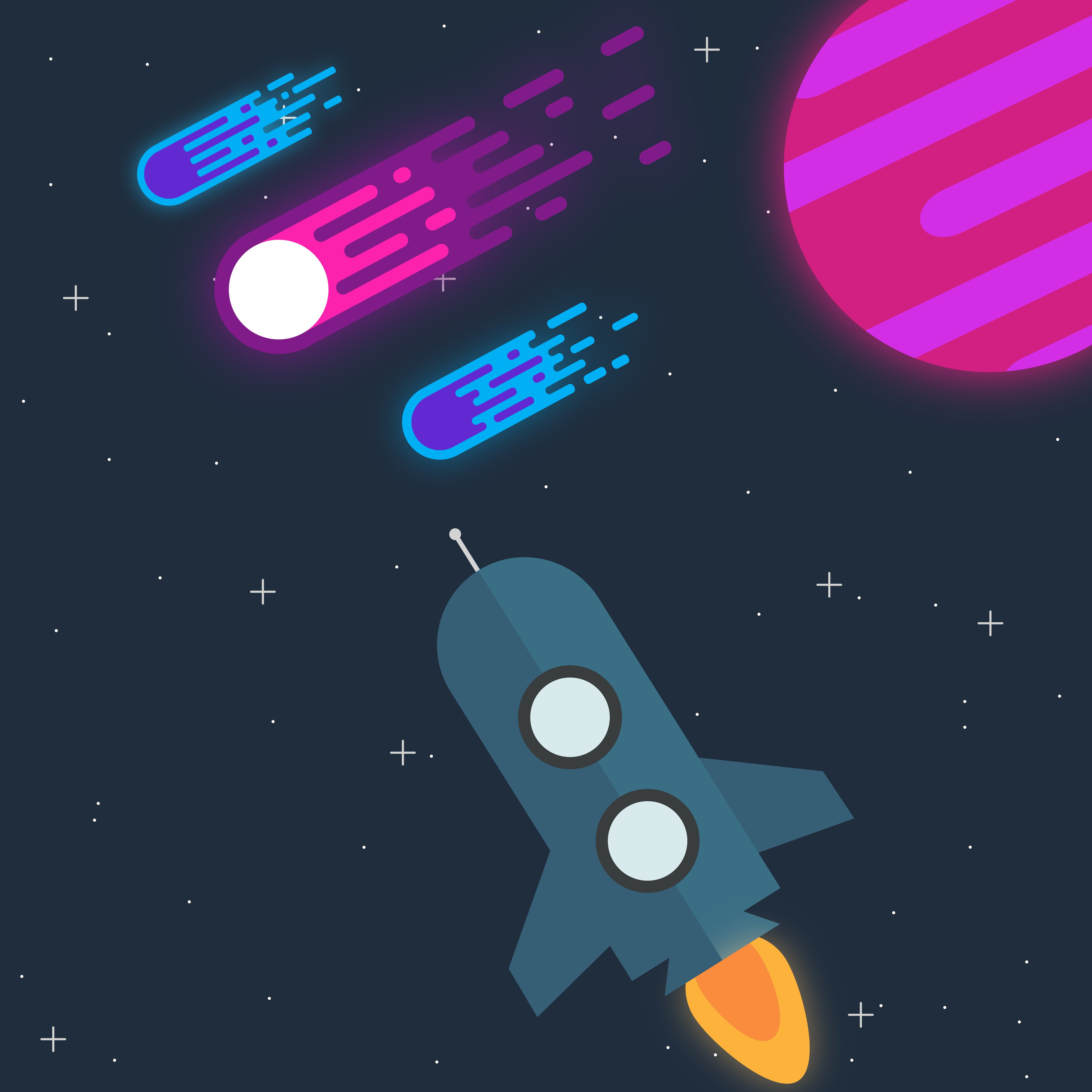 meteors, 4K, artwork, spaceship, Flatdesign, planet, Phone HD Wallpaper