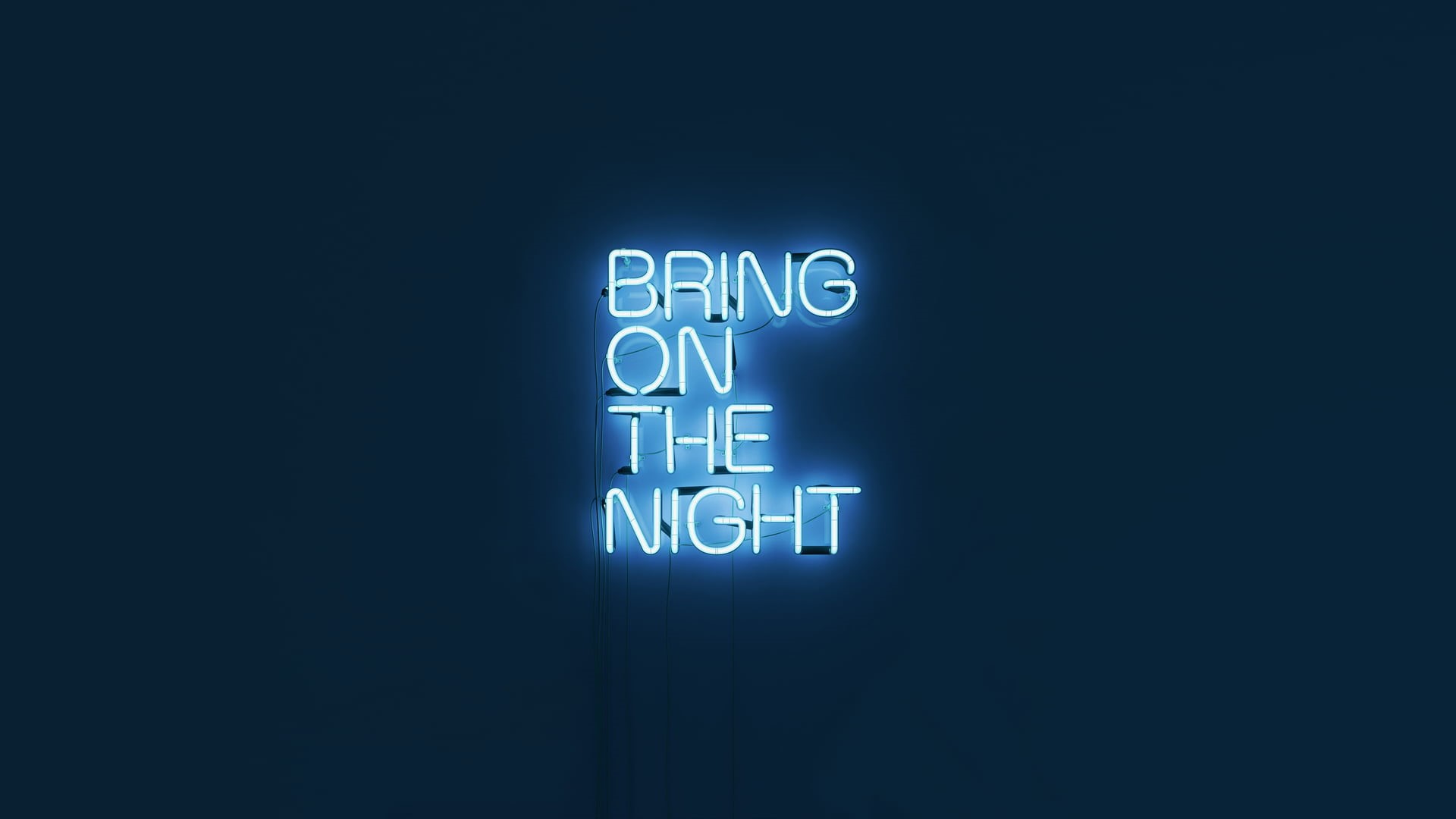 signage, black background, blue, typography, lighting equipment, capital letter, cyan, glowing, electricity, technology, blue background, simple, studio shot, HD Wallpaper