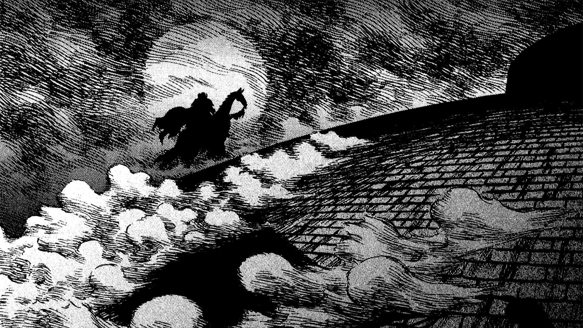 skull, black, art and craft, 1080P, no people, silhouette, pets, animal themes, Skull Knight, mammal, day, architecture, nature, Kentaro Miura, print, HD Wallpaper