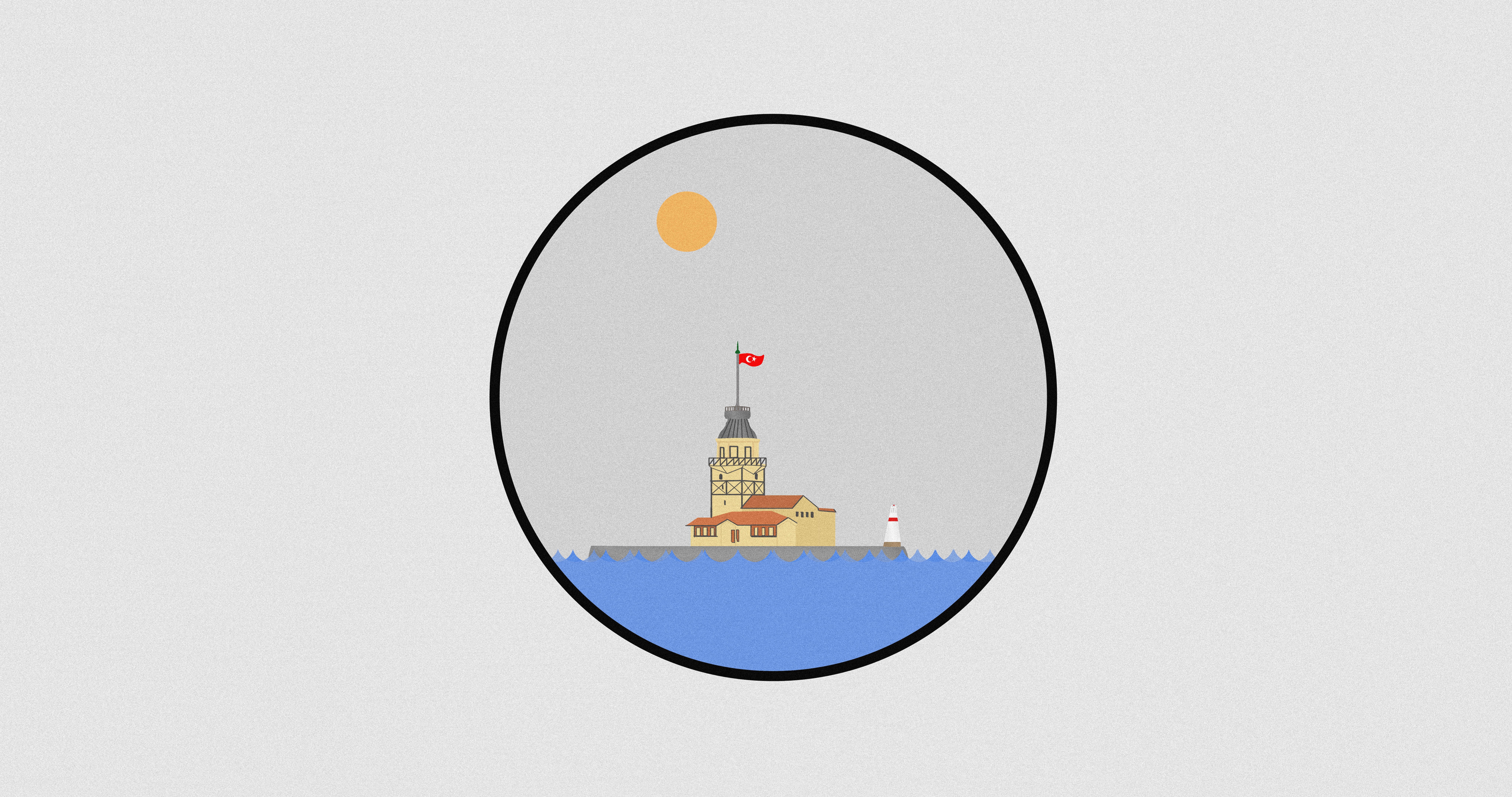minimalism, illustration, Istanbul, Kiz Kulesi, simple, white, Flatdesign, digital art, sea, simple background, flag, interfaces, Sun, Turkey, artwork, HD Wallpaper