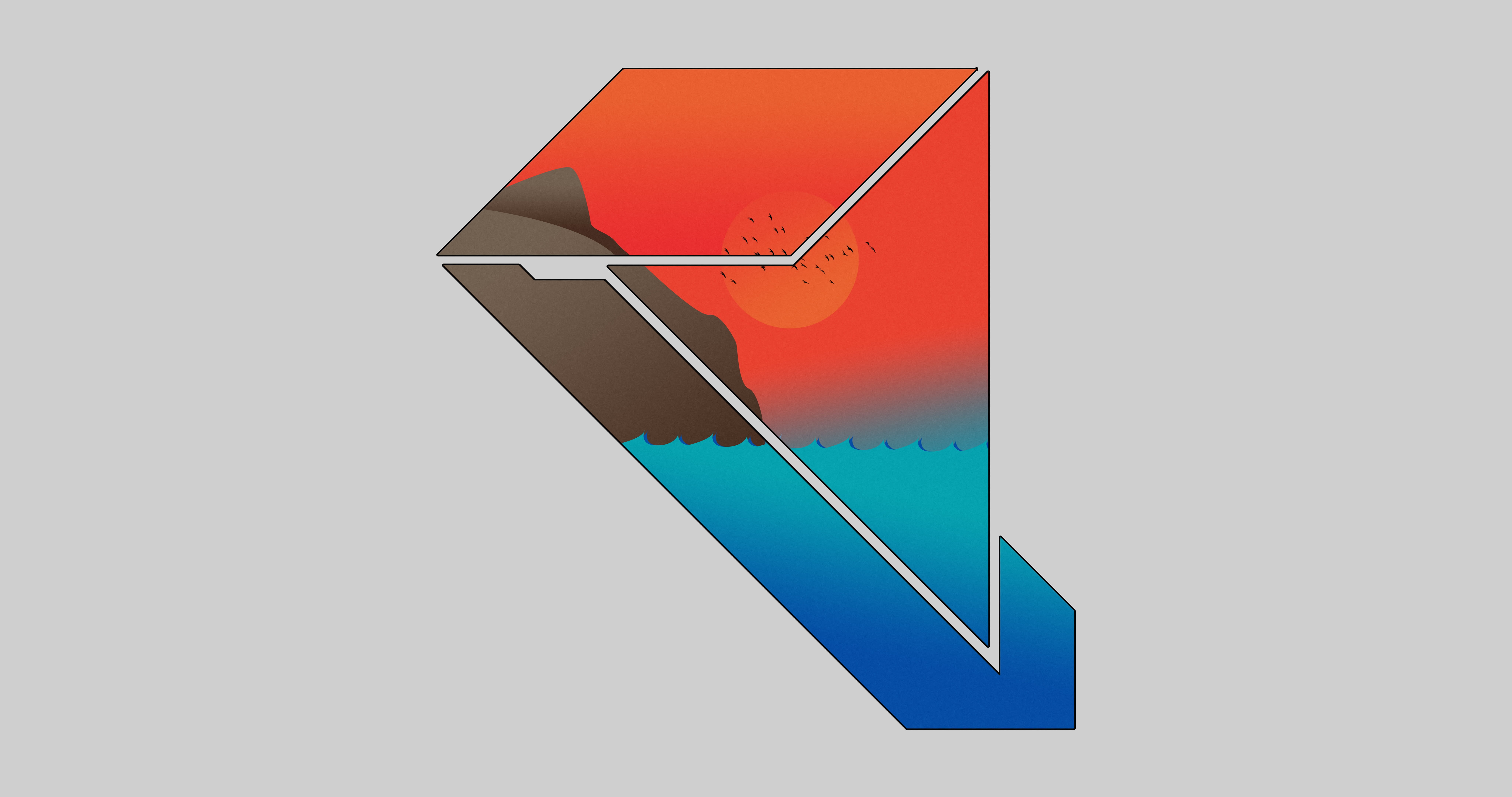 geometric figures, Flatdesign, 8K, geometry, sunset, illustration, minimalism, sea, interference, HD Wallpaper