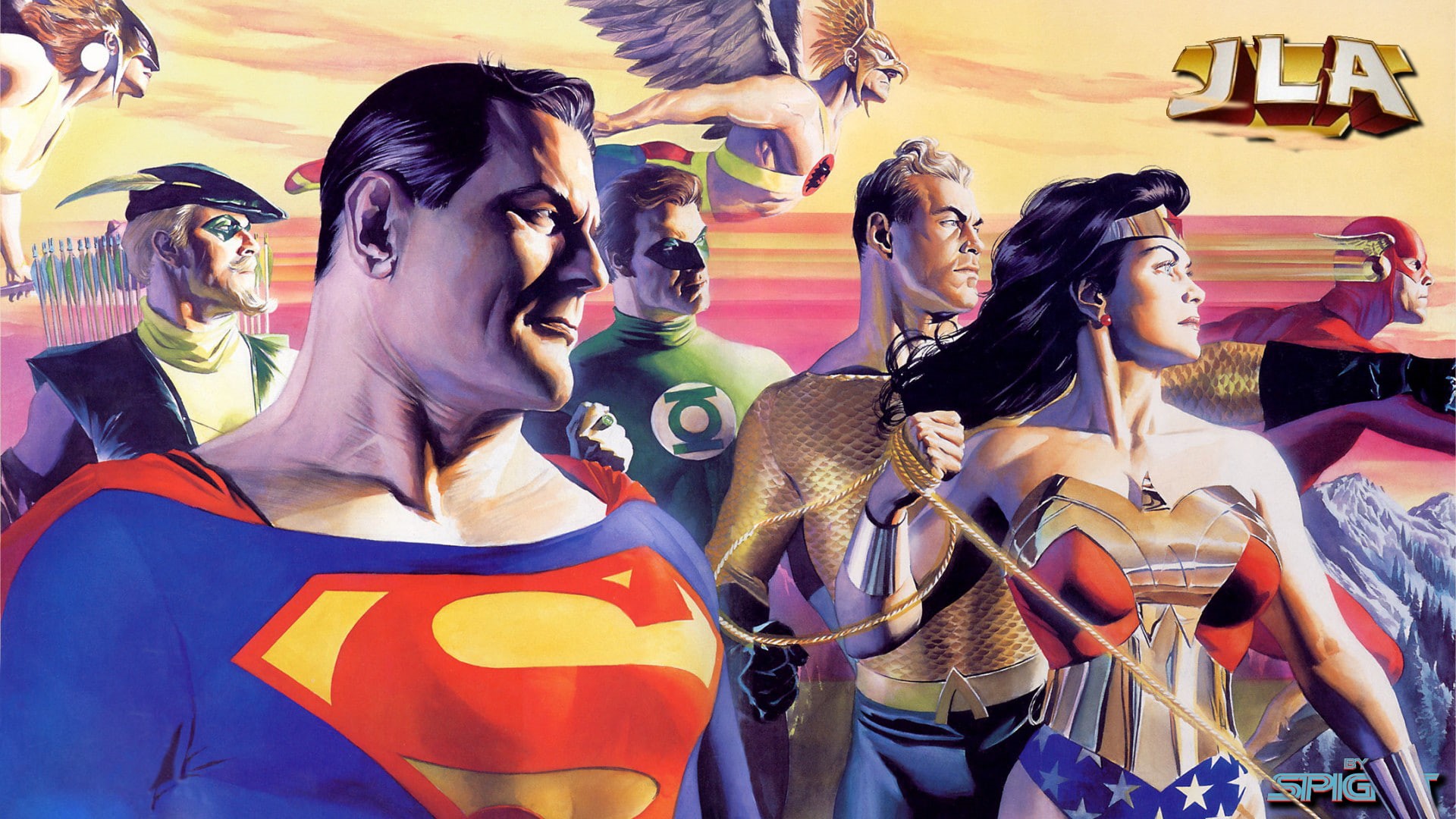 cartoon/comic, hd, arrow, the, 1080P, green, wonder, league, flash, superman, dc, aquaman, woman, justice, HD Wallpaper
