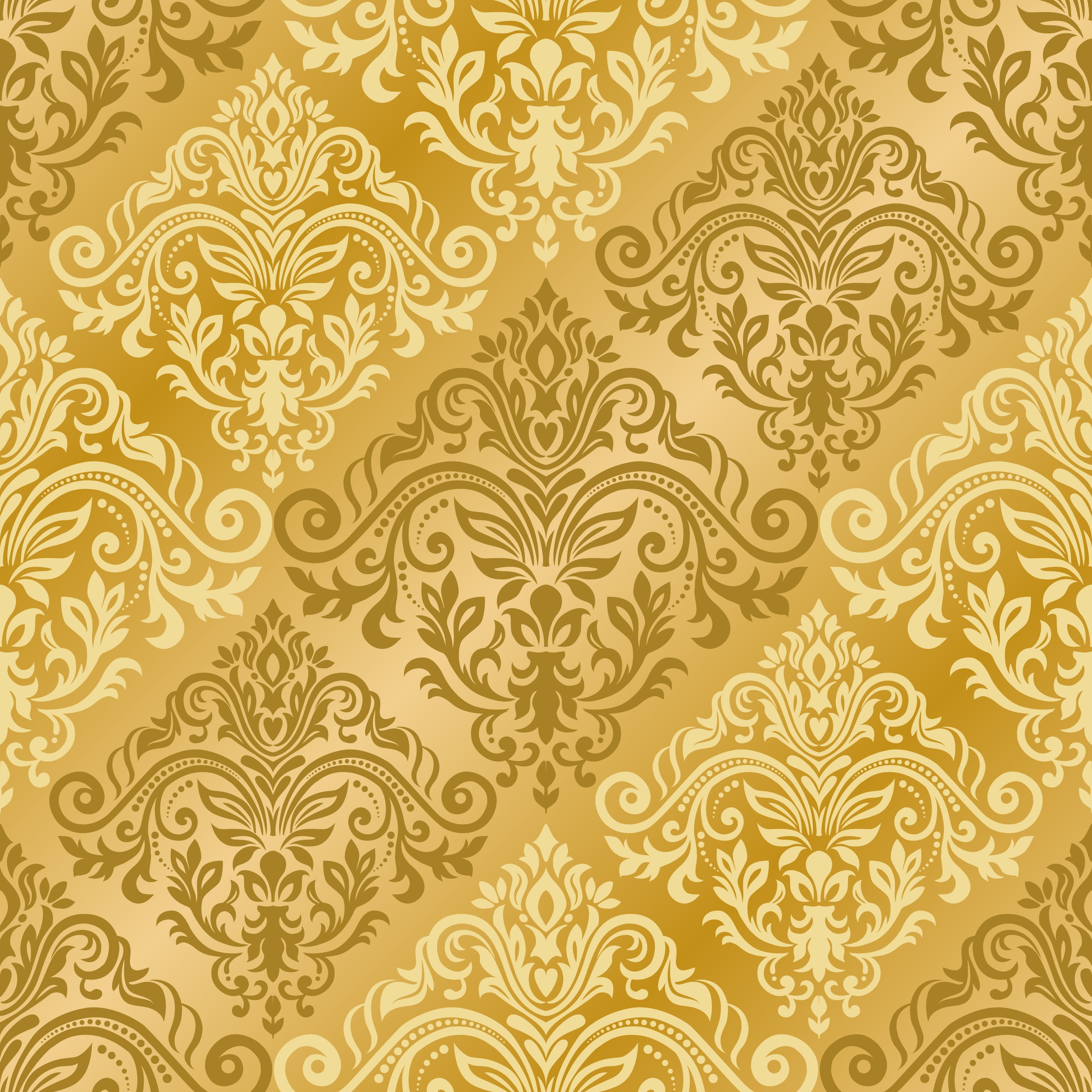 pattern, damask, 4K, gold, vector, seamless, with, texture, ornament, Phone HD Wallpaper