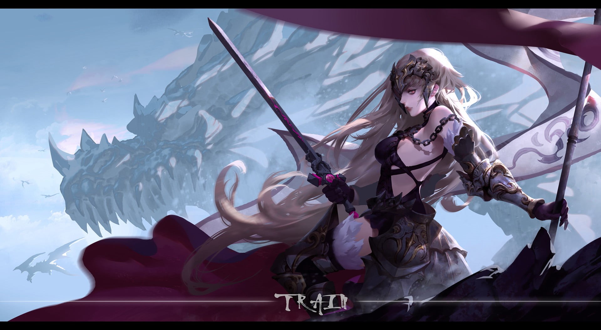 creativity, human representation, sword, white hair, 1080P, video games, lifestyles, sculpture, one person, armor, day, dragon, spear, women, representation, HD Wallpaper