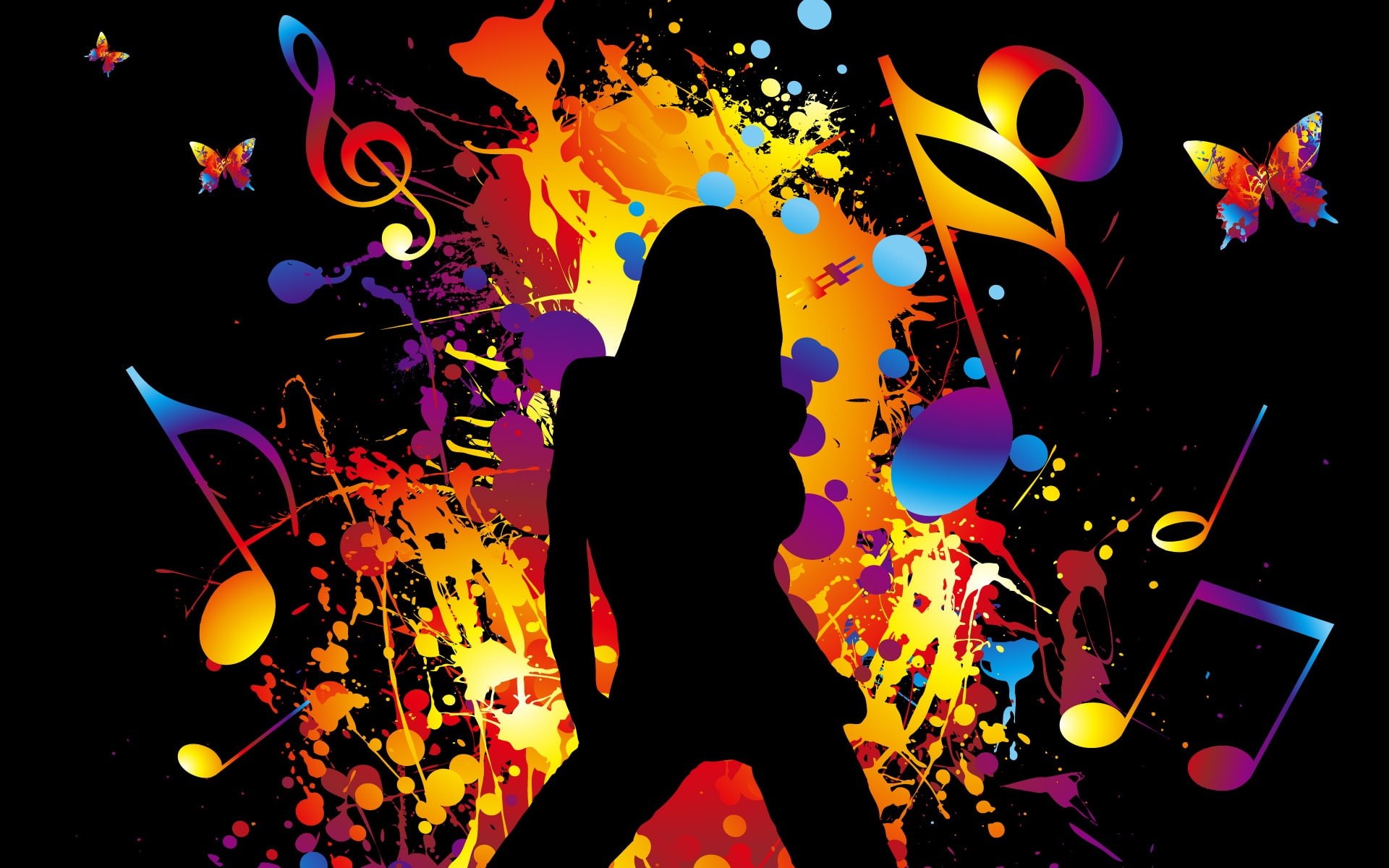 Girl, Vector, woman, notes, 1080P, graphics, colorful, musical, dancing, Music, HD Wallpaper