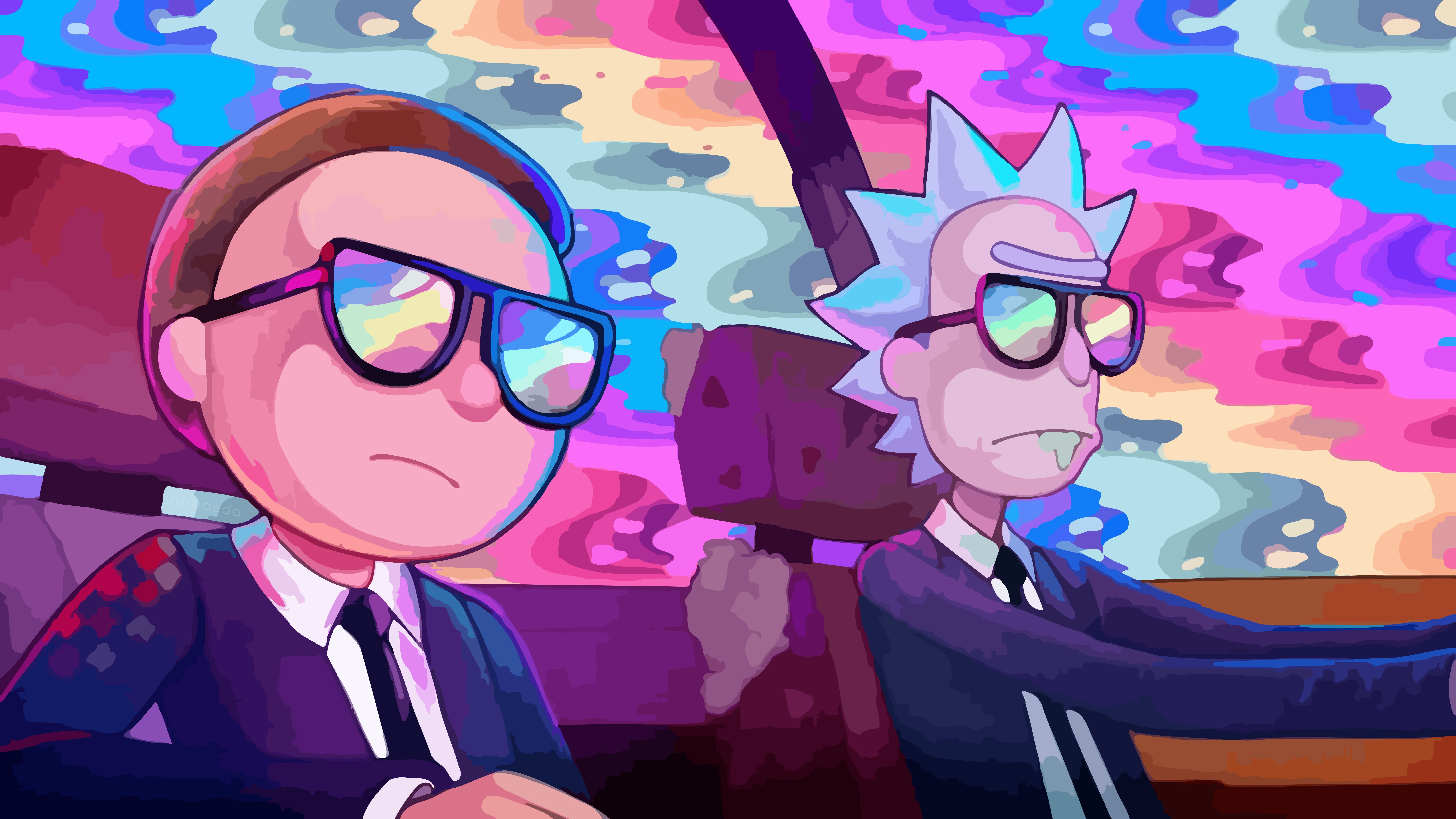 Vector graphics, Rick And Morty, rainbows, Run for Jewels, 8K, car, HD Wallpaper