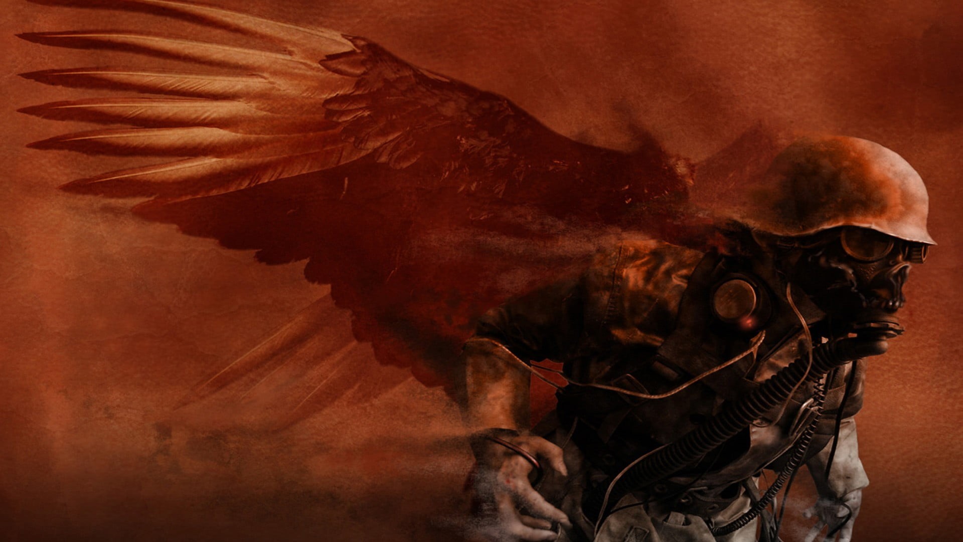 indoors, backgrounds, death, digital composite, wearing, concept art, night, demon, apocalyptic, helmet, burning, adult, nature, flame, game, mammal, aggression, HD Wallpaper