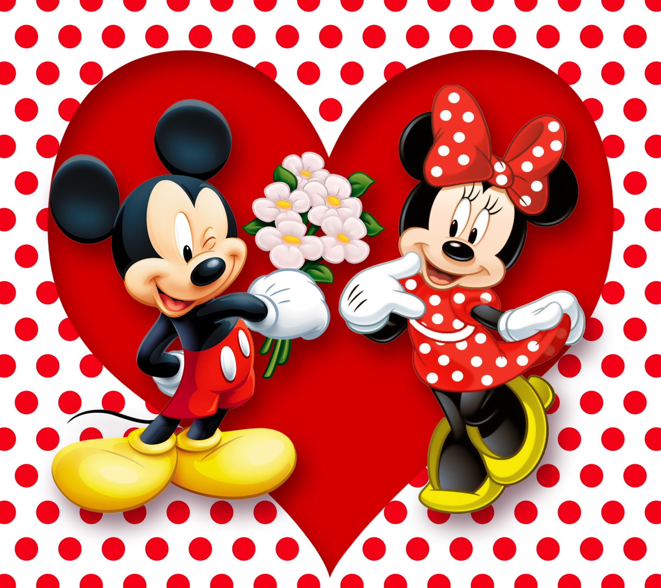 cartoon, men, decoration, holiday, mickey, heart, romance, multi Colored, food, human representation, minnie, animal, women, computer Graphic, humor, polka dots, HD Wallpaper