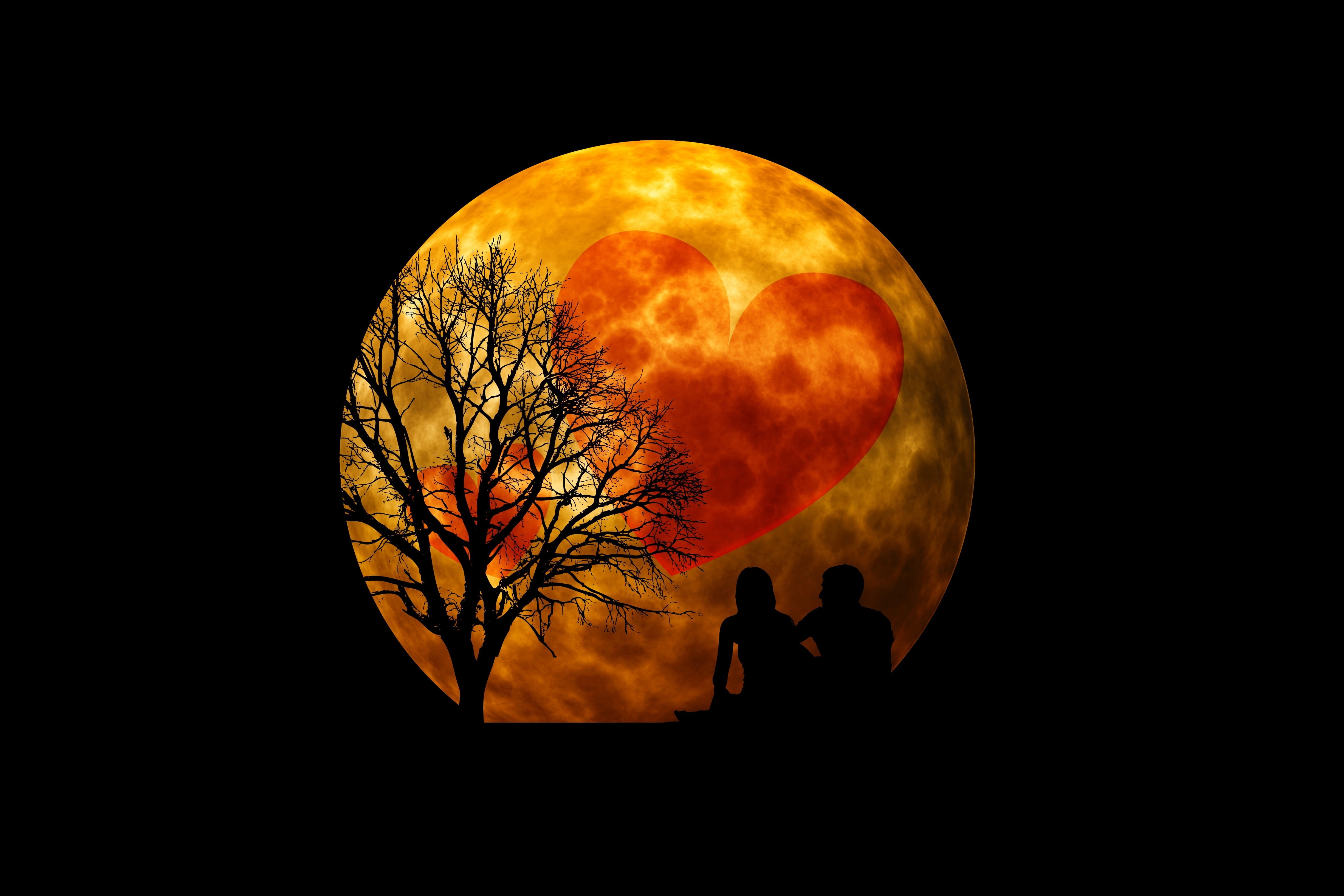 mood, moon, eclipse, evening, circle, astronomy, nature, shape, silhouette, man, people, night, group, outdoors, sphere, atmosphere, tree, moonlight, sky, HD Wallpaper