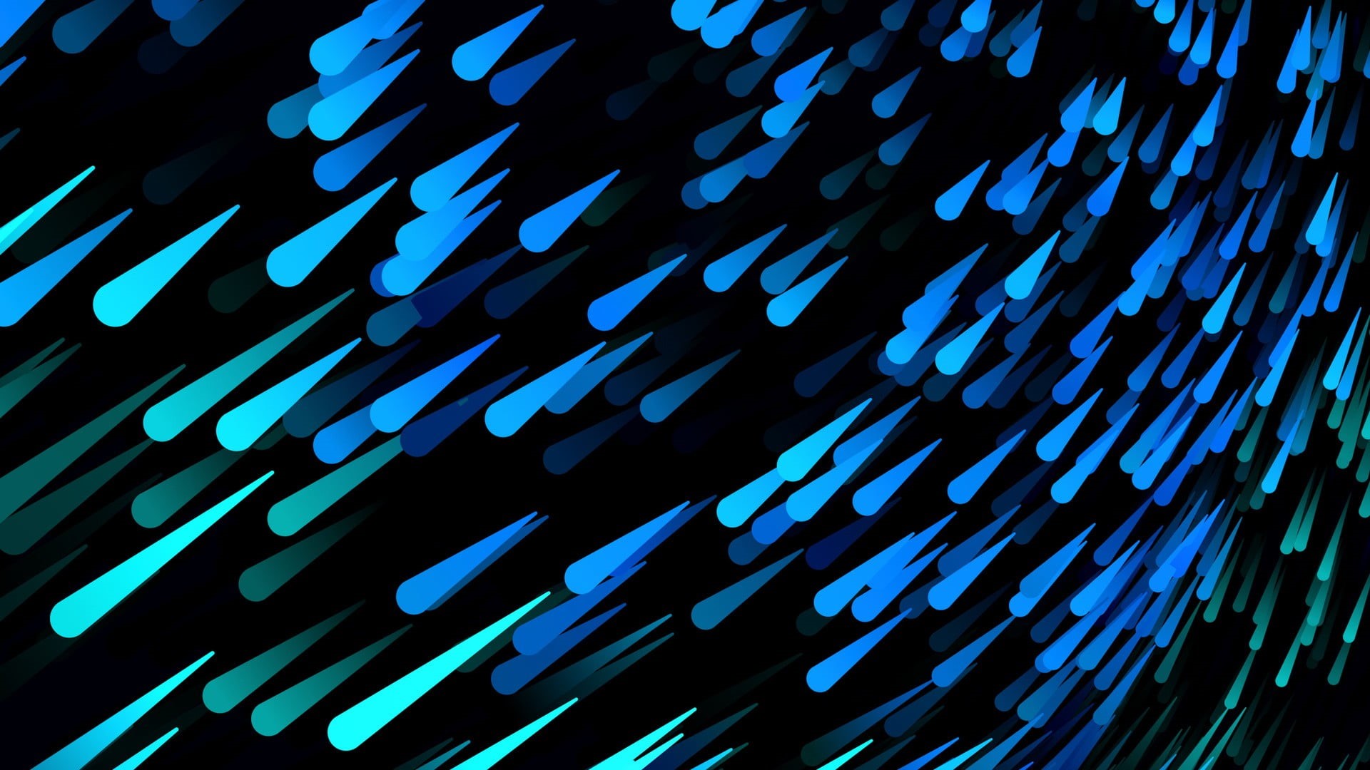  night, pattern, shape, studio shot, water drops, illuminated, motion, design, black background, digital art, technology, teal, minimalism, large group of objects, HD Wallpaper