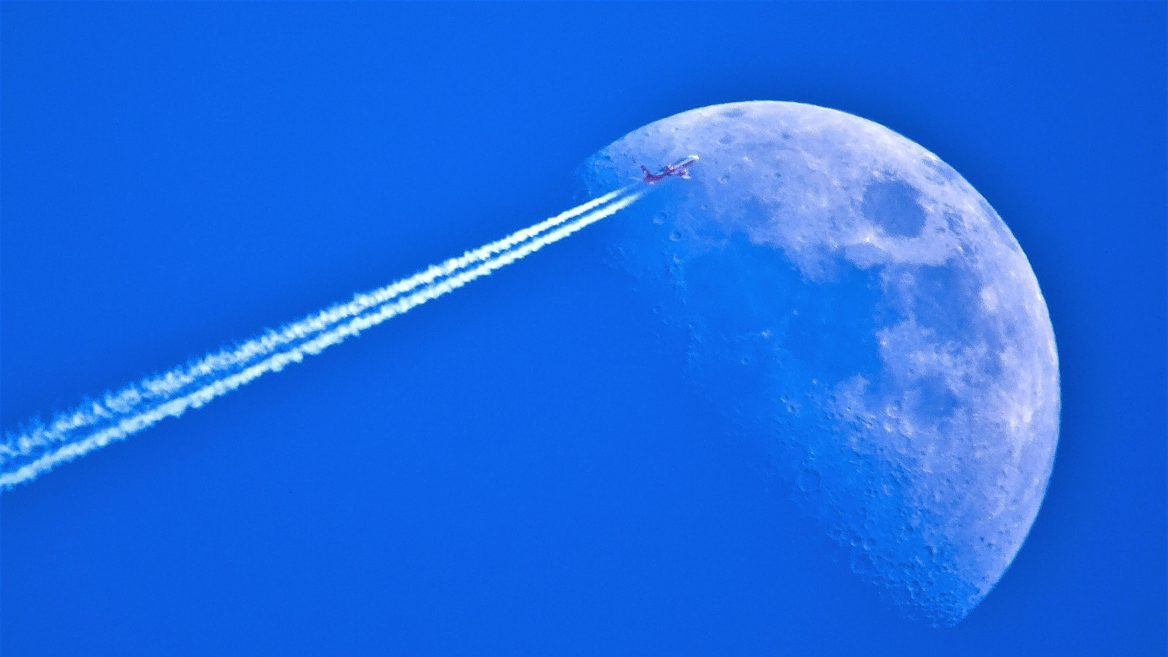 space, flying, pollution, mode of transportation, vapor trail, contrail, blue sky, planet earth, orbiting, cloud - sky, nature, smoke - physical structure, HD Wallpaper