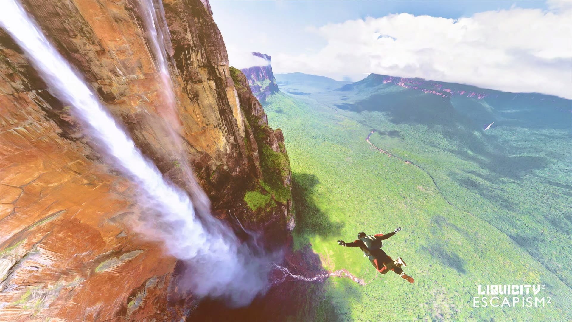 outdoors, clouds, environment, hillside, man, 1080P, nature, tranquil scene, land, motion, idyllic, colorful, water, non-urban scene, mountain, sky diving, HD Wallpaper
