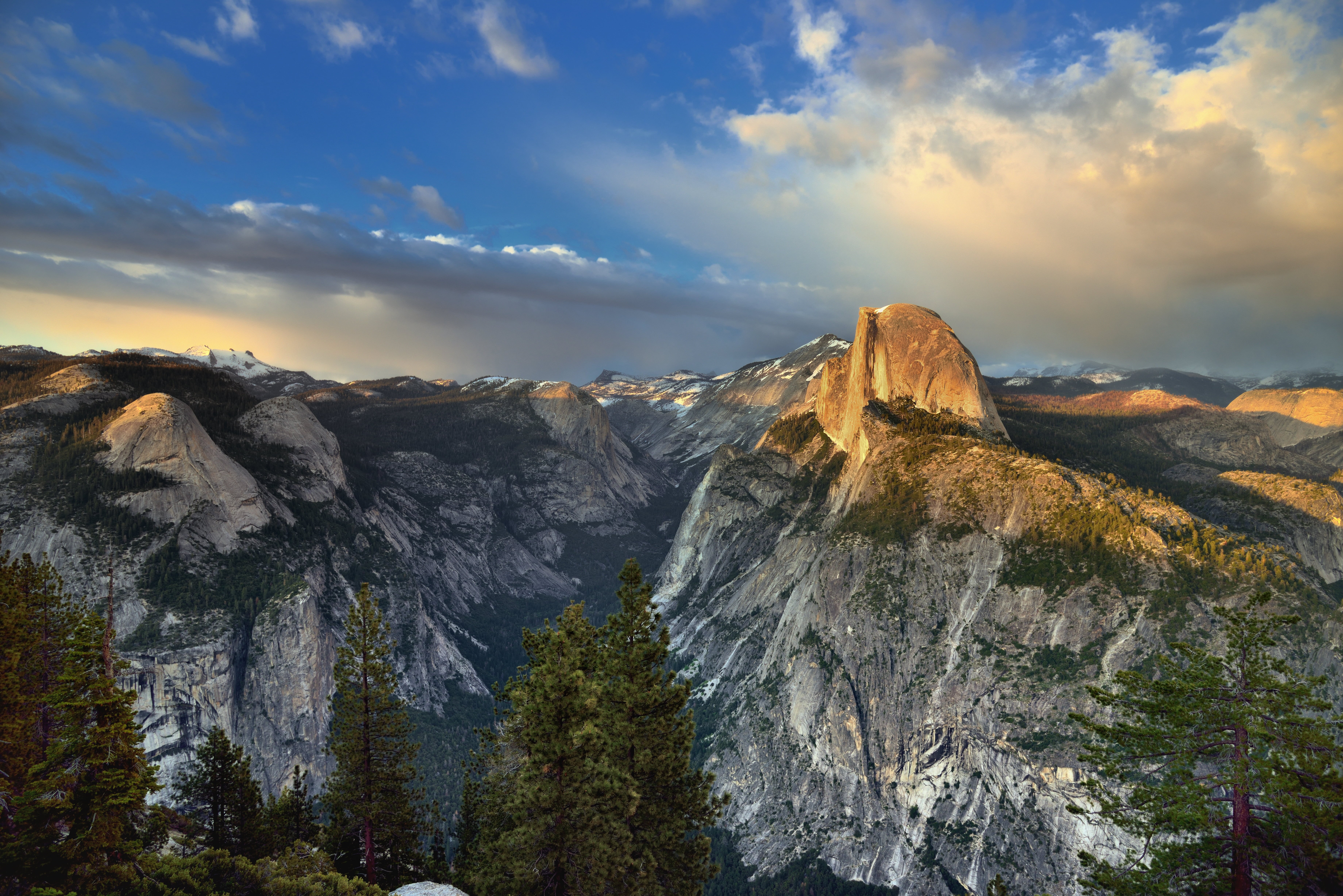 park, mountain, Tenaya Canyon, Yosemite Valley, white, Mountain Peaks, Blue Skies, Snow, 5K, Shining on, North Dome, Landscape, Pro, Washington, Mount Watkins, HD Wallpaper