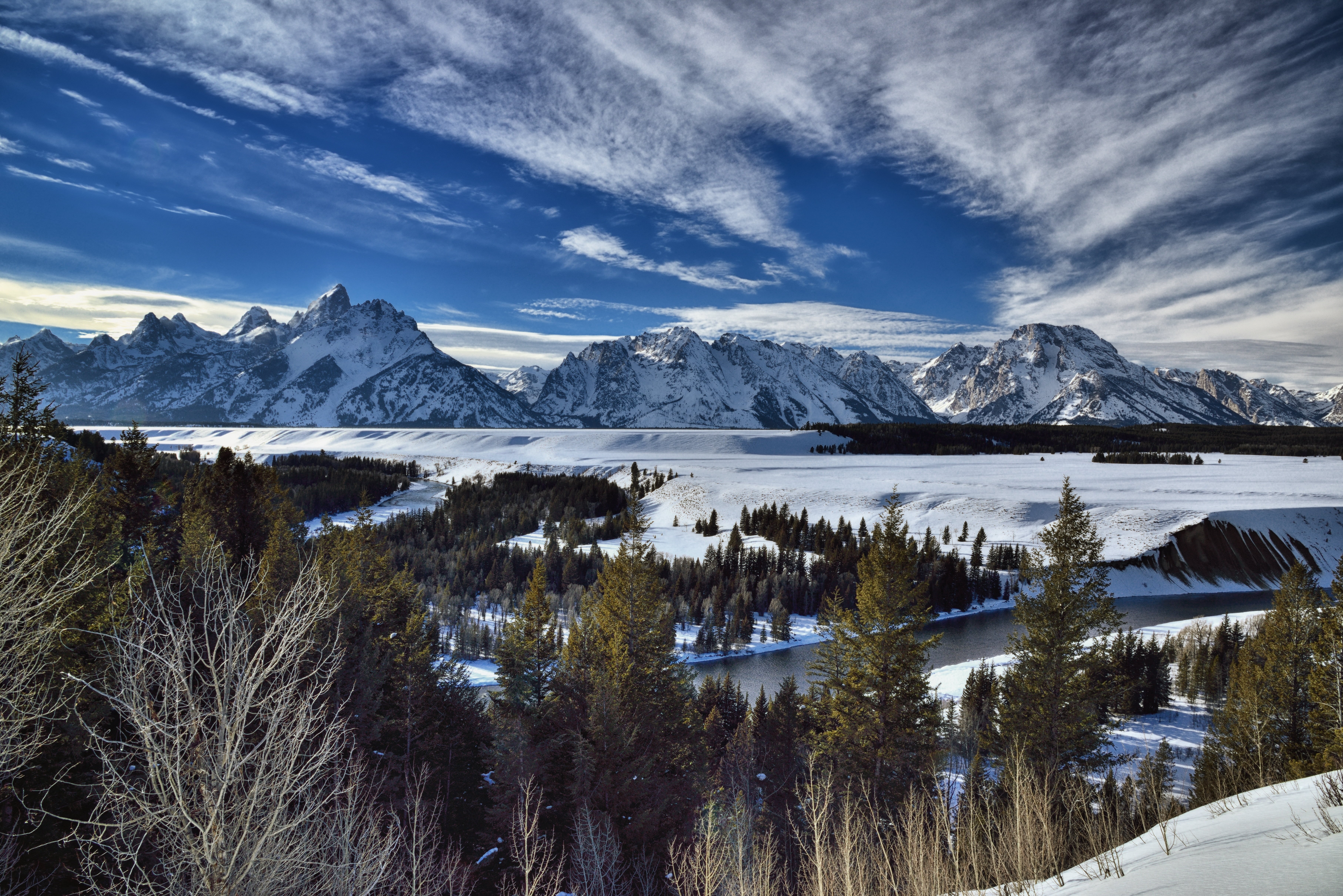 landscape, teton, Grand Teton National Park, Trees, park, Cloud, Distance, Hillside, Evergreen, United States, scenics, Color, daytime, Idaho, 5K, river, HD Wallpaper