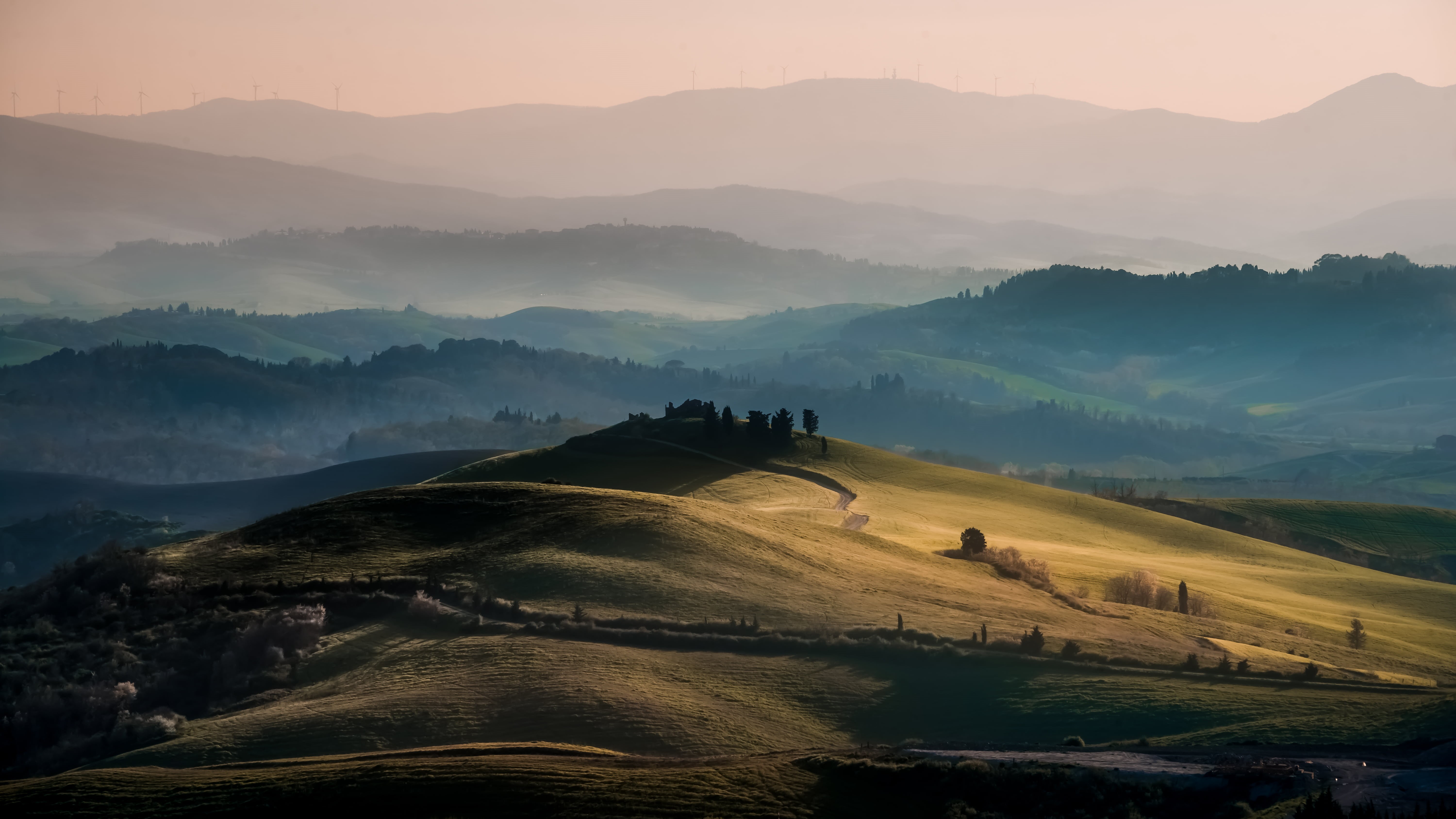 hill, white, Italy, hills, sky, Tuscany, mountainside, nature, hillside, white sky, trees, View, grass, 5K, afternoon, mountain, outdoor, outdoors, Toscana, HD Wallpaper