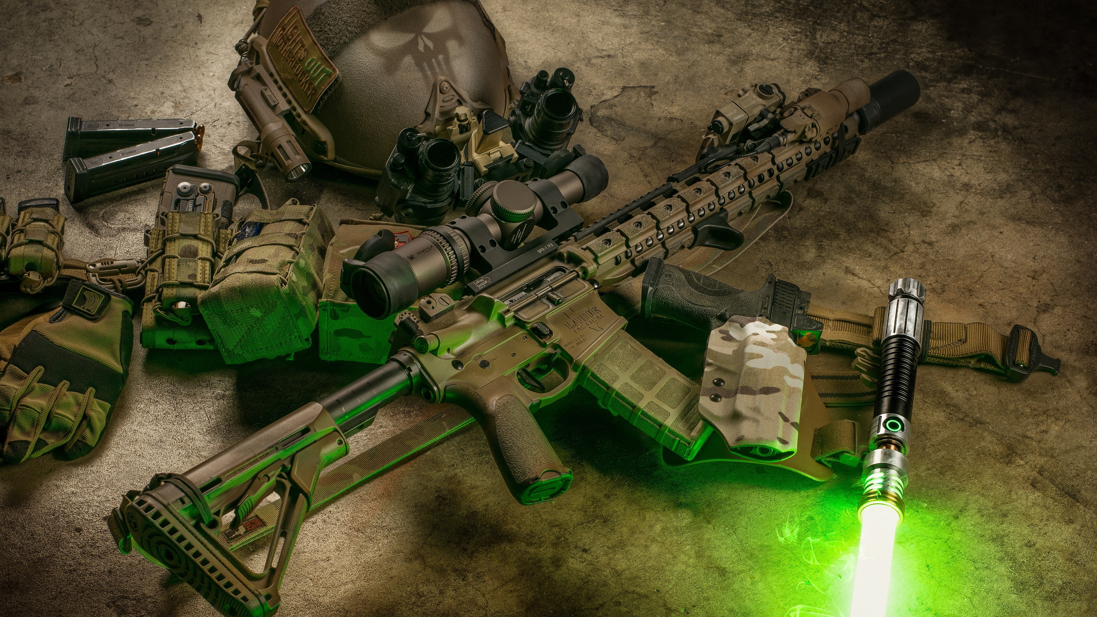 firearm, flashlight, gun, 4K, weapon, gun accessory, HD Wallpaper