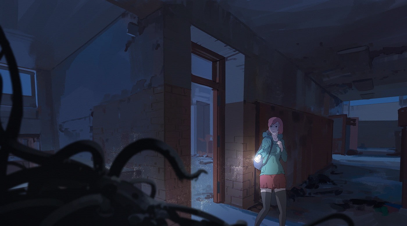 abandoned, 720P, Atey Ghailan, anime, flashlight, HD Wallpaper