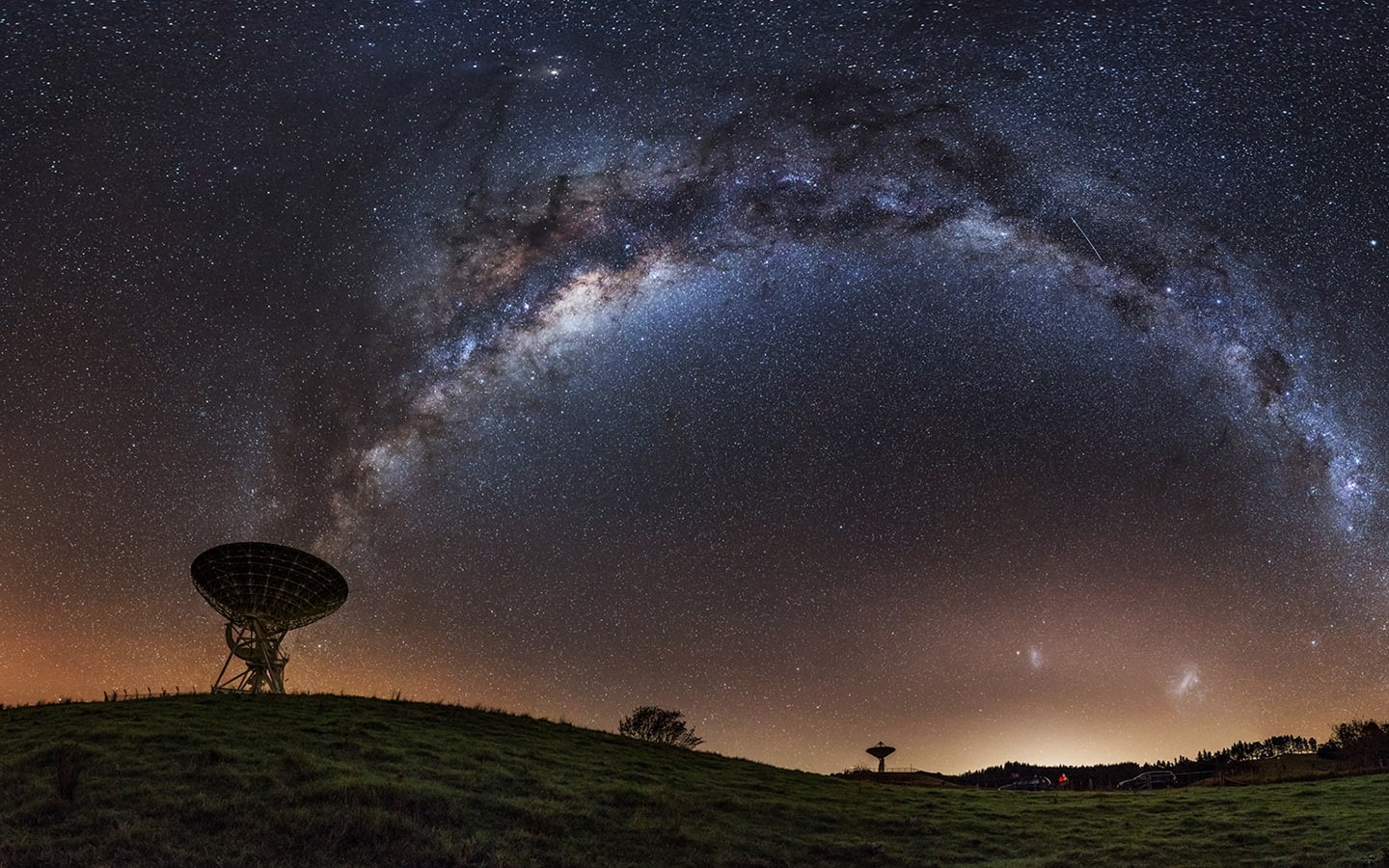 stars, galaxy, nature, grass, radio, telescope, hd, 720P, way, milky, night, HD Wallpaper