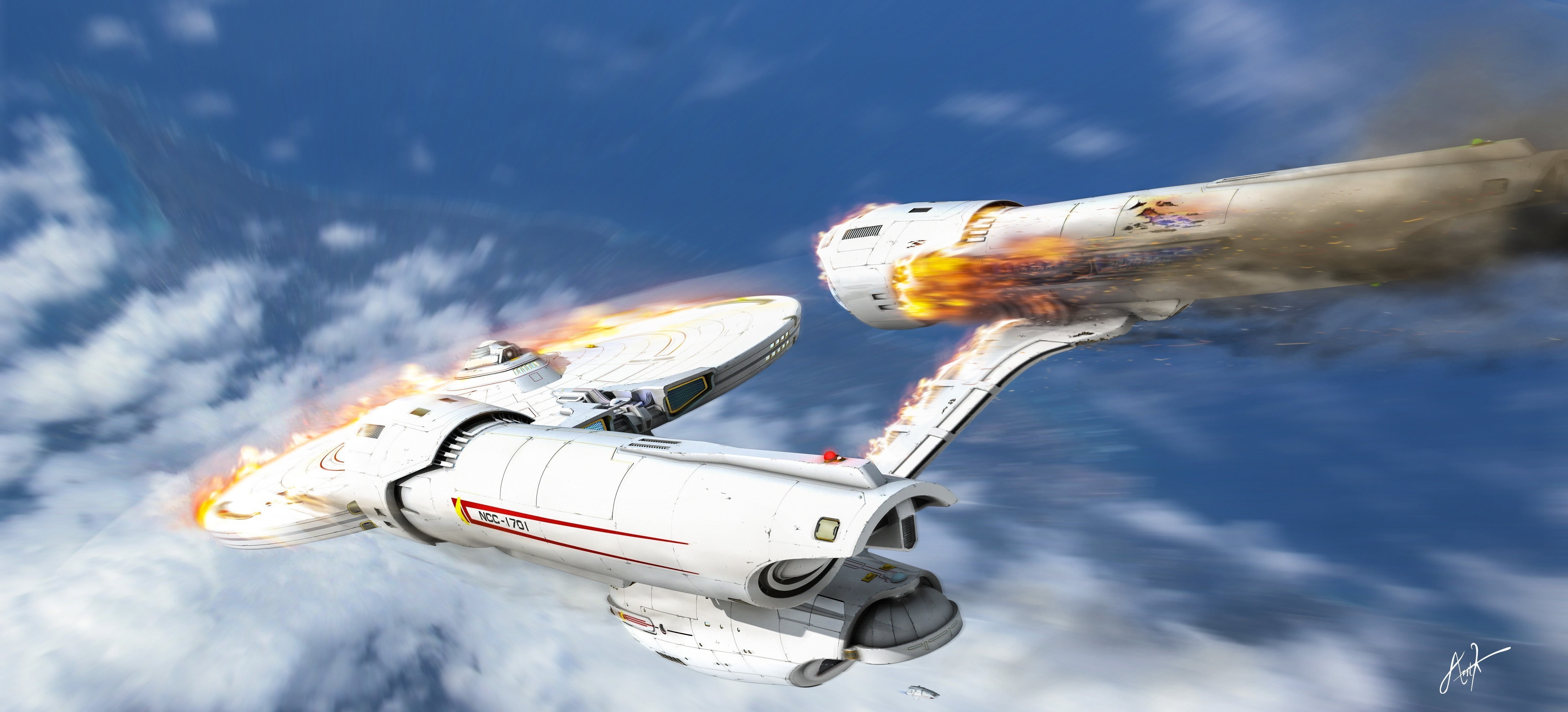 orbiting, 4K, Star Trek, space exploration, mode of transportation, star, science fiction, ship, flying, white, low angle view, mid-air, space, day, airplane, HD Wallpaper