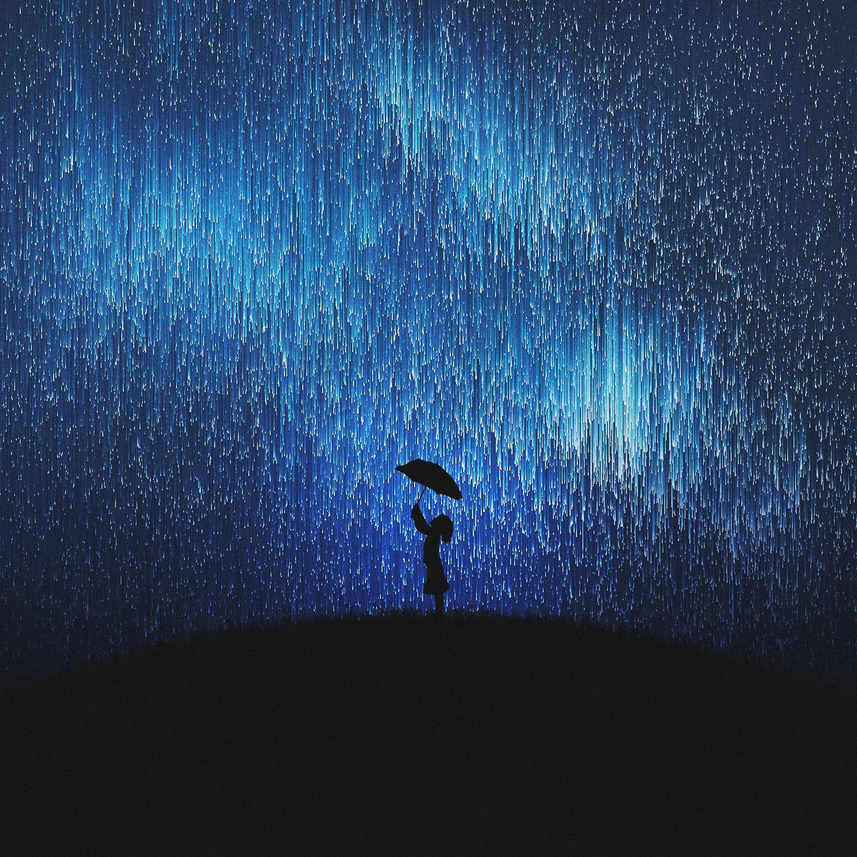 Girl, Starry sky, Falling stars, 2K, HD, Raining stars, Silhouette, Phone HD Wallpaper