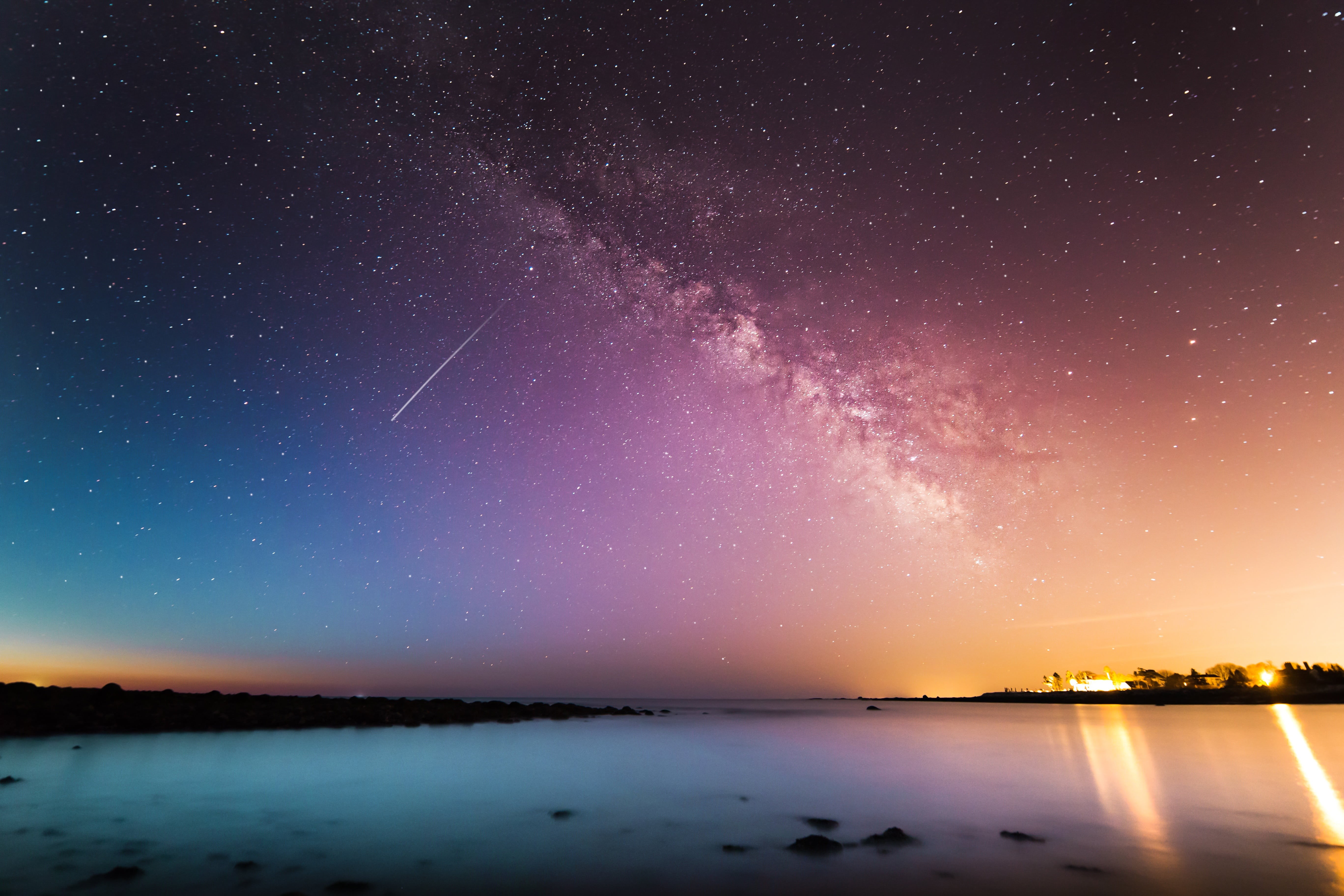 silhouette, way, no people, scenics, reflection, time, stars, clouds, landscape, tranquil scene, night, leaks, tranquility, still, trees, scenics - nature, HD Wallpaper