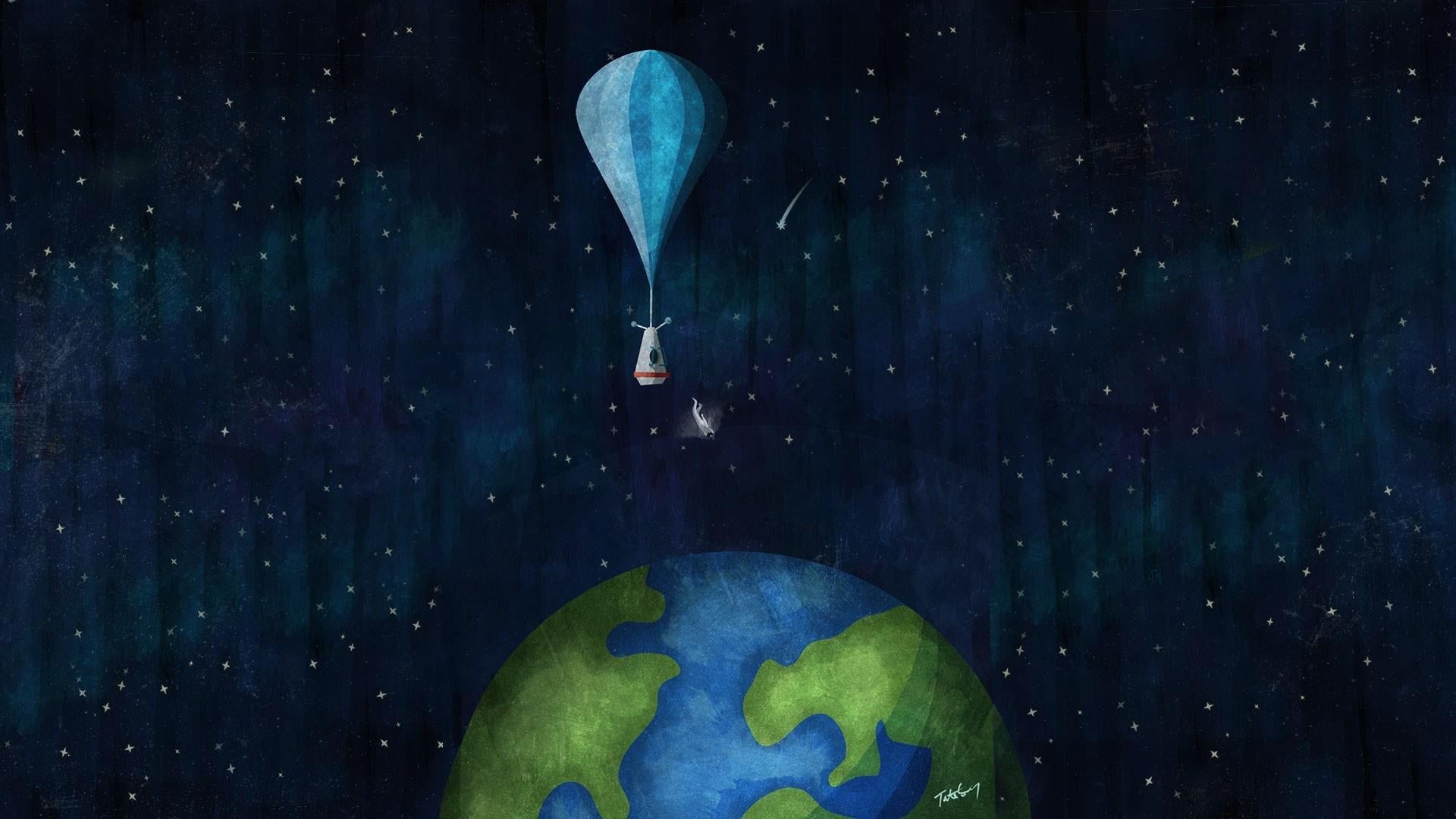 planet - space, sky, nature, space, moon, sign, blue, 1080P, sphere, balloon, astronomy, digital composite, communication, Earth, night, emotion, no people, HD Wallpaper