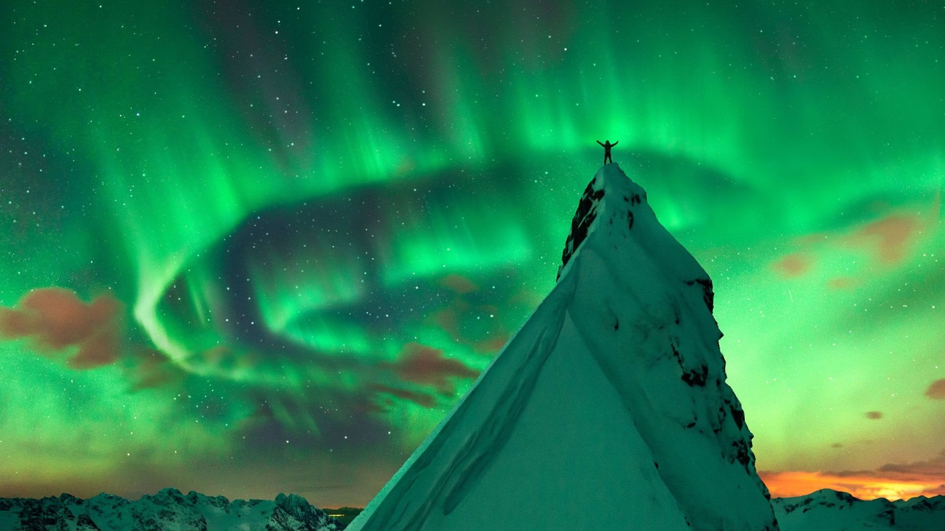 green color, winter, astronomy, 1080P, space, illuminated, nature, beauty in nature, stars, night, star - space, aurora polaris, planet, low angle view, HD Wallpaper