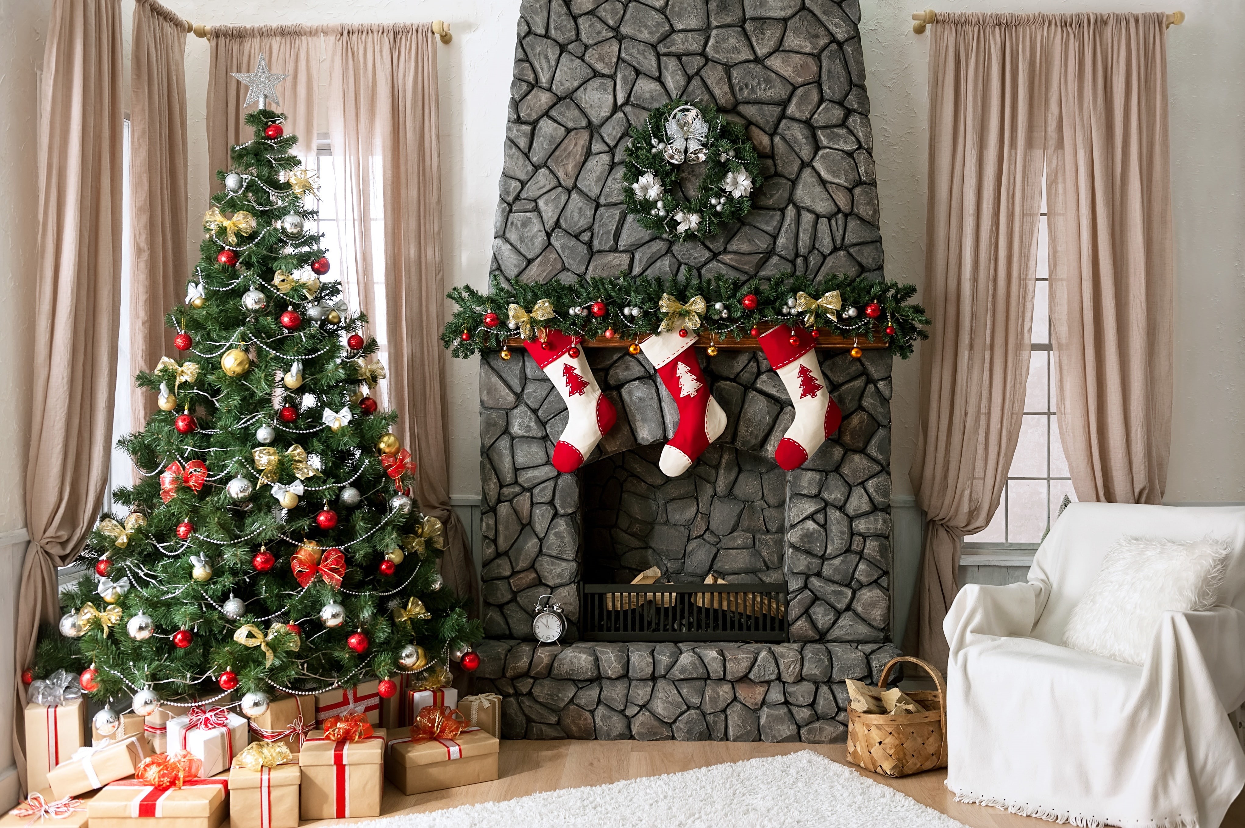 white, Merry Christmas, domestic Room, indoors, holiday - event, toys, celebration, winter, stockings, New Year, cultures, nature, christmas Ornament, home Interior, HD Wallpaper