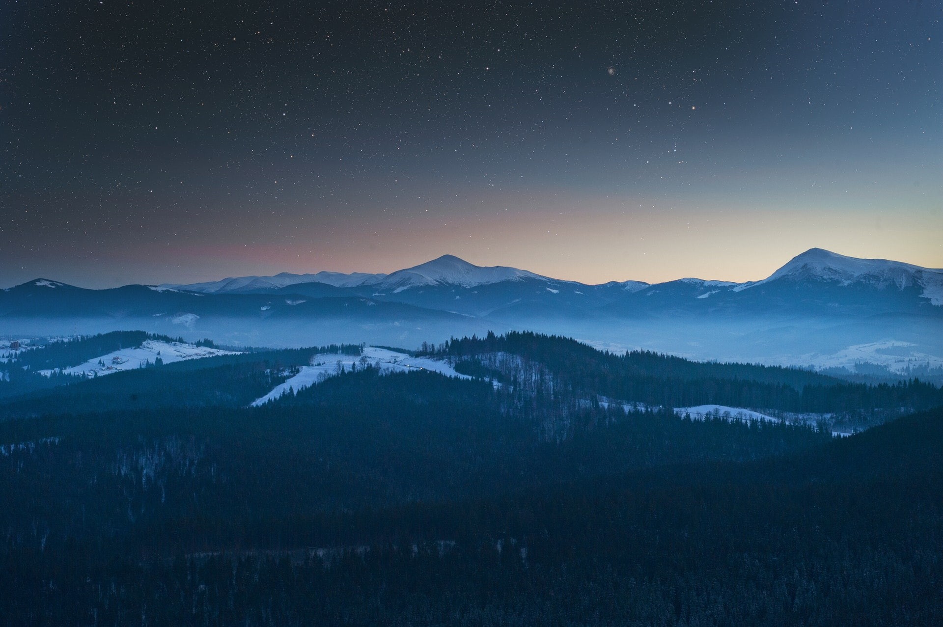 Pine Trees, stars, 1920x1277 px, art, px, x, Outdoors, evangelion, 1080P, snow, forest, hd, Landscape, sky, pine, mountains, MIST, trees, nature, anime, HD Wallpaper